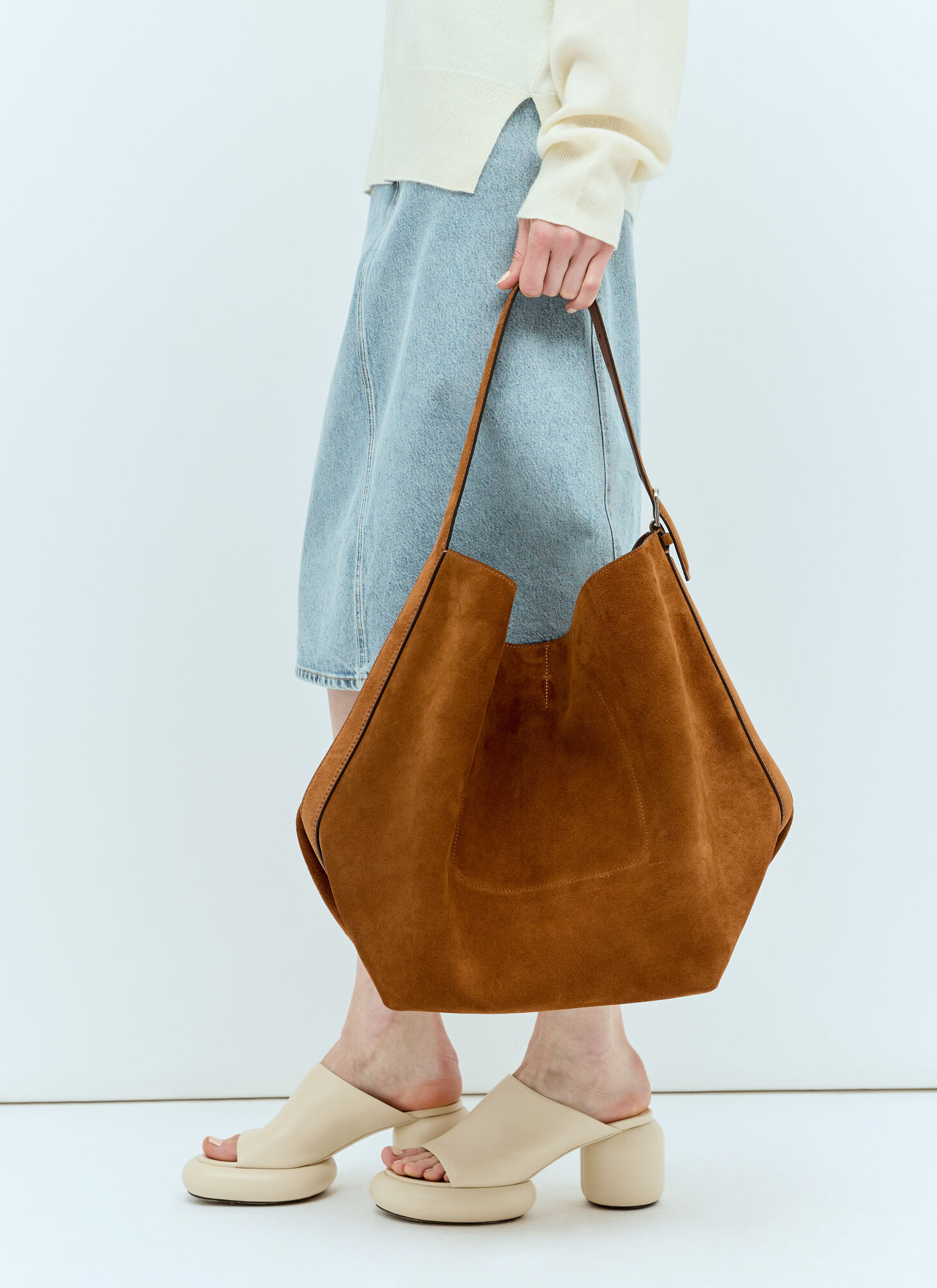 Totême Suede Belted Tote Bag In Brown