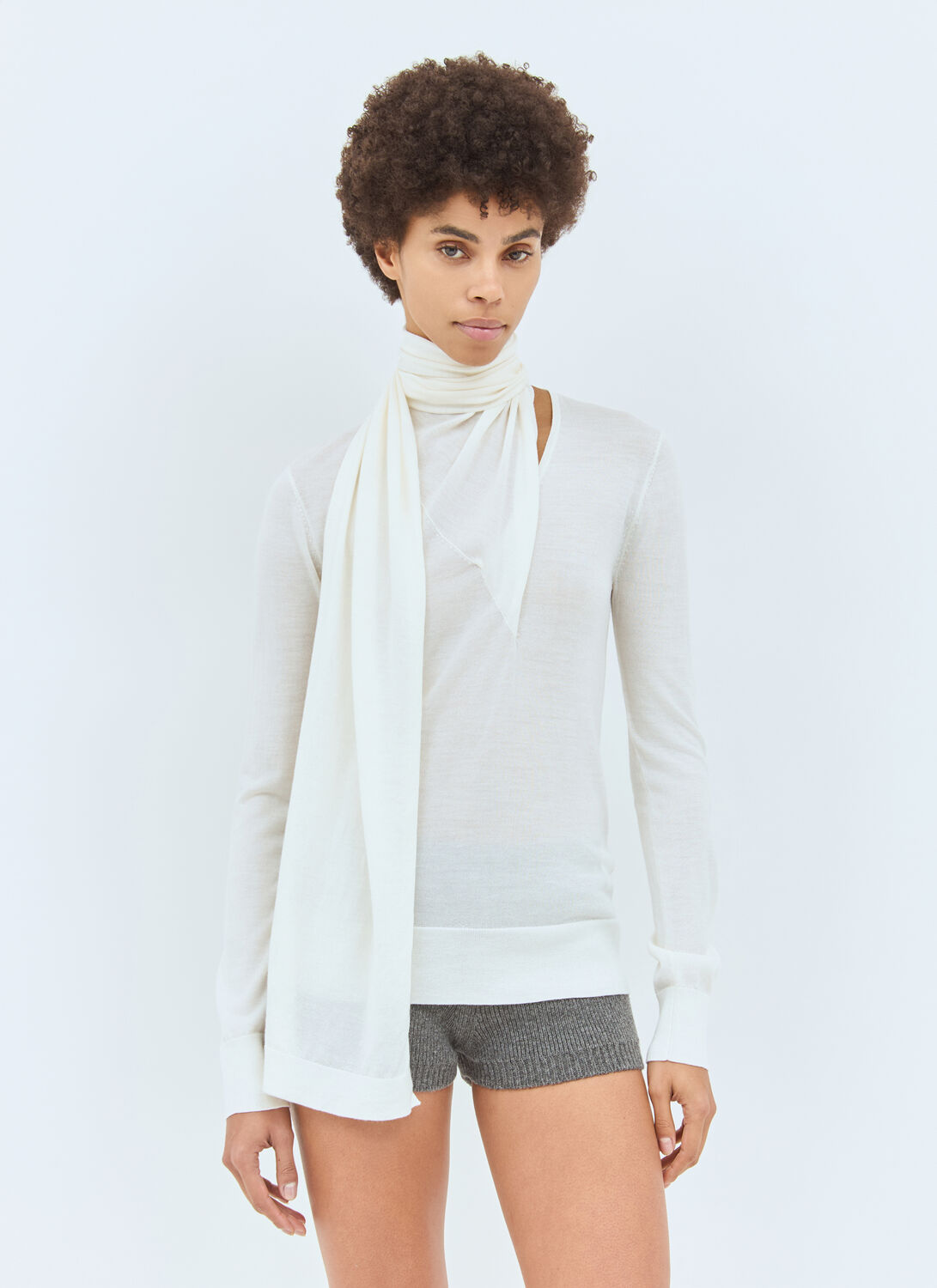 TOTÊME DRAPED-SCARF WOOL-BLEND TOP