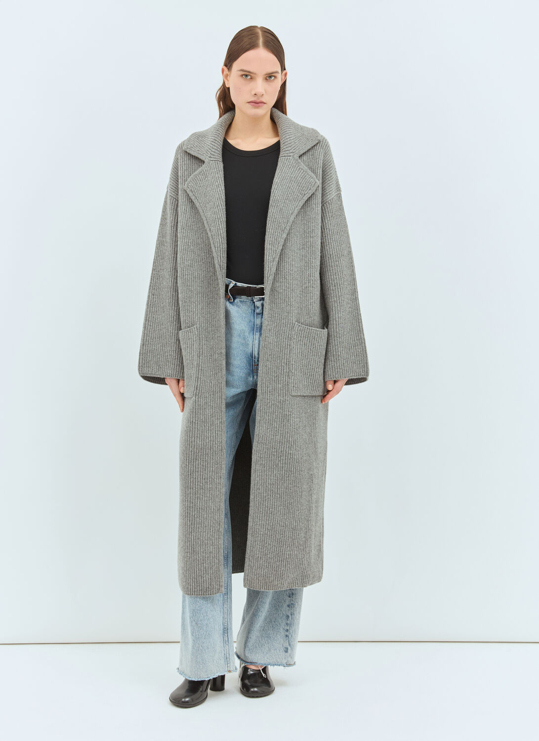 Shop Totême Rib-knit Cardi Coat In Grey
