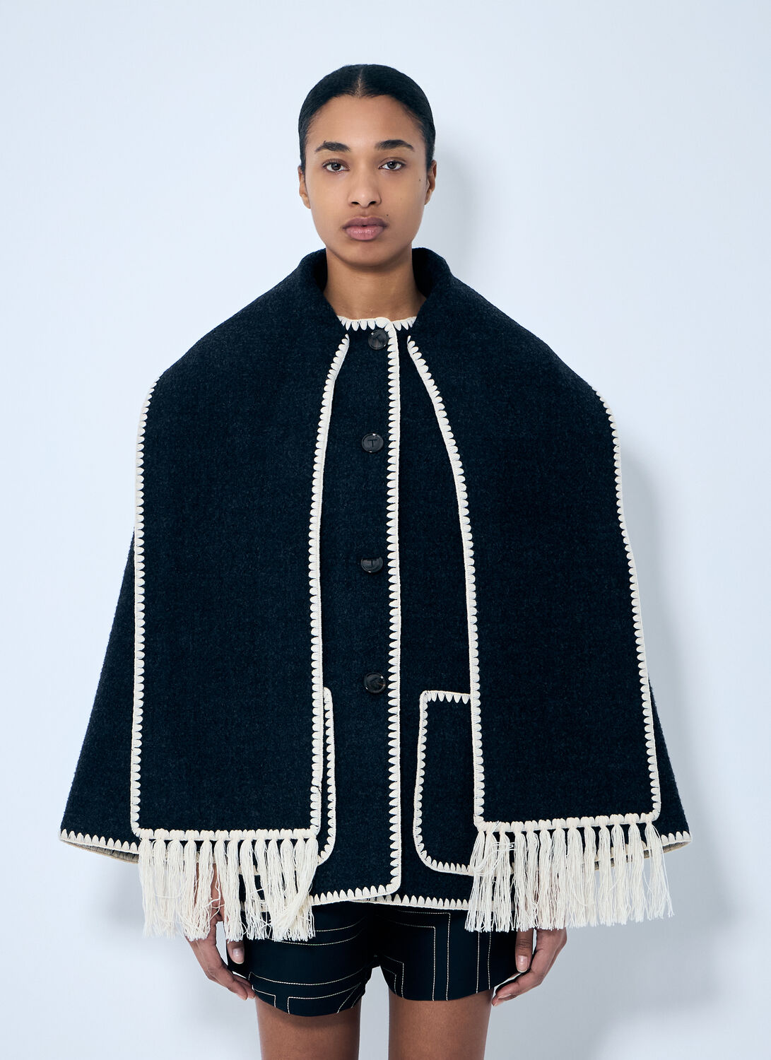 Totême Toteme Embroidered Scarf Wool Jacket In Grey