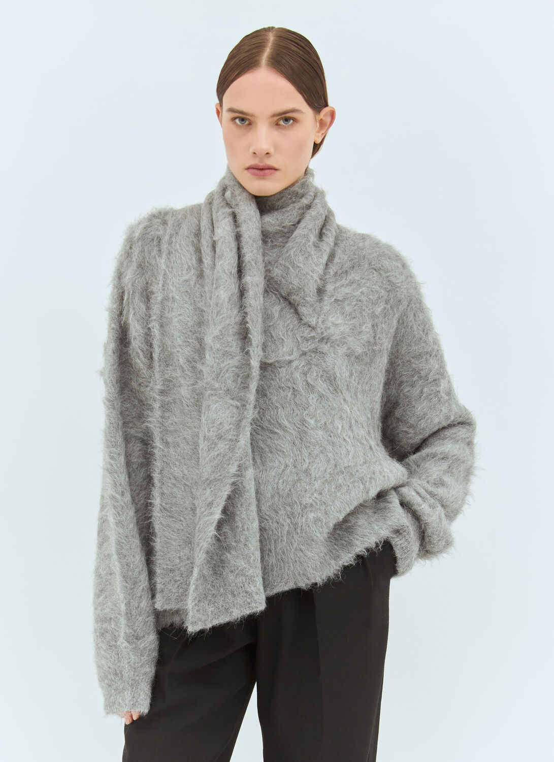 Totême Draped Scarf Brushed Finish Knitted Jumper In Grey