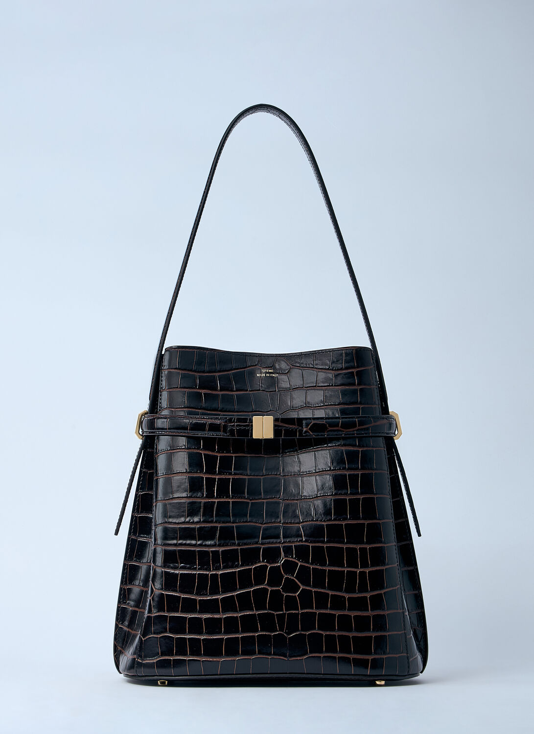 TOTEME Croc-embossed Leather Bucket Bag - Woman Shoulder Bags Dark Brown One Size