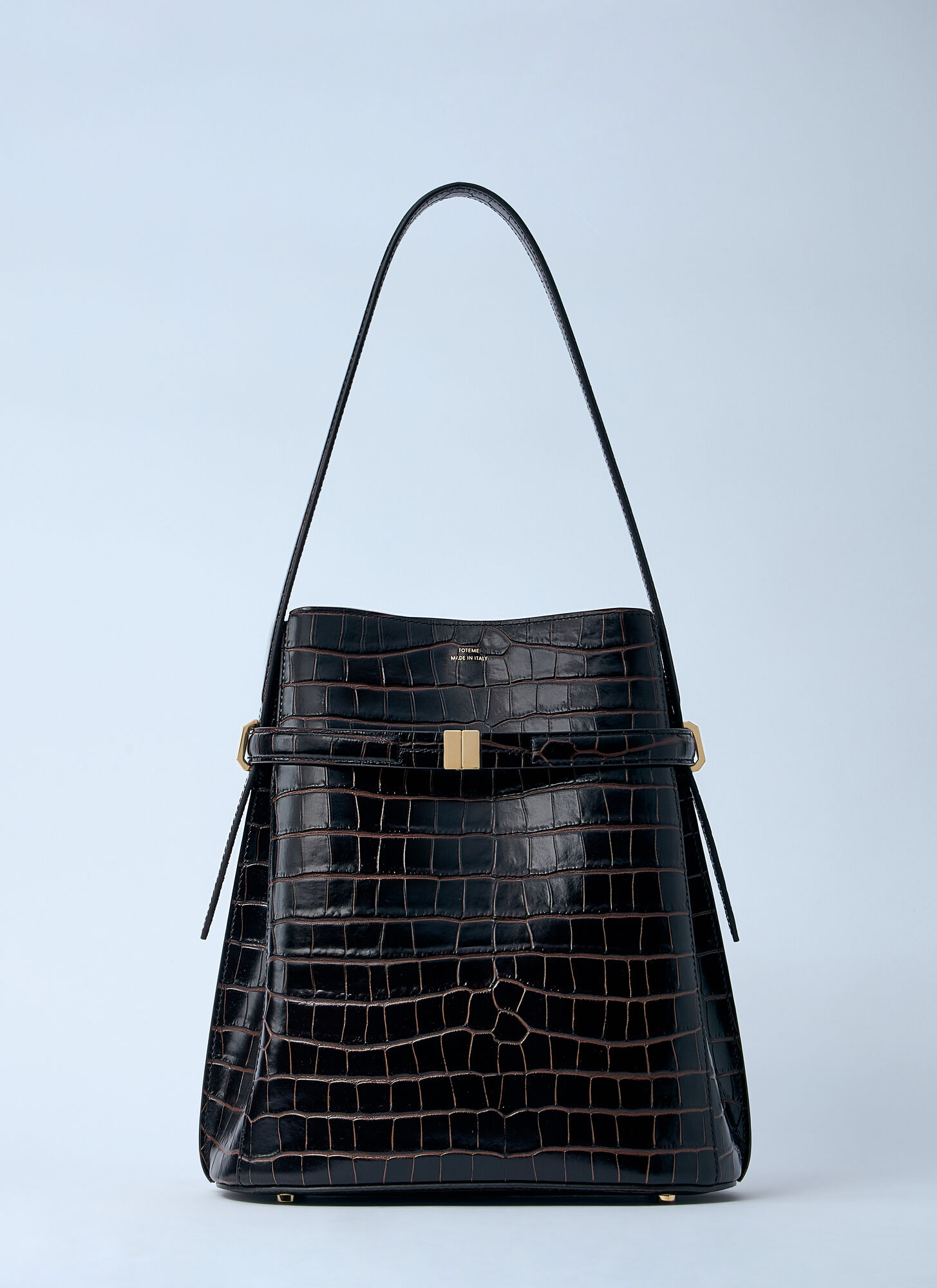 TOTEME Croc-embossed Leather Bucket Bag - Woman Shoulder Bags Dark Brown One Size