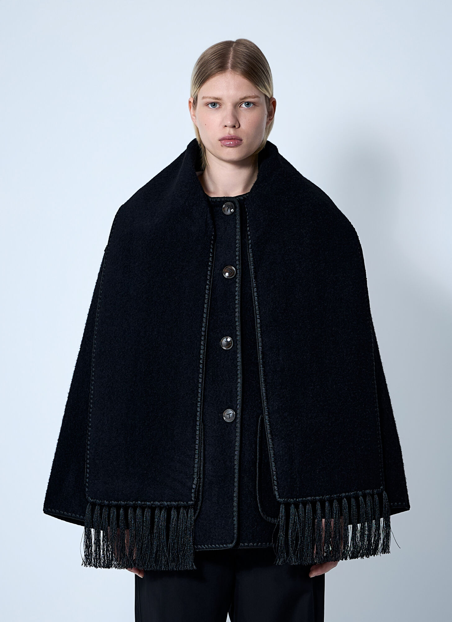 Totême Womens Black Embroidered Scarf Brushed Wool-blend Jacket