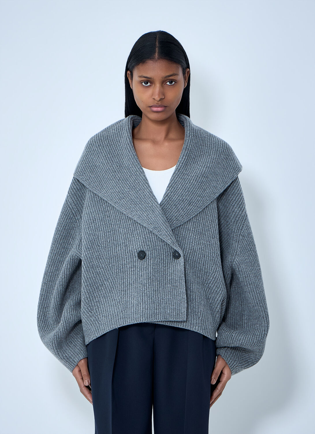 Totême Ribbed Wool Cardigan In Gray