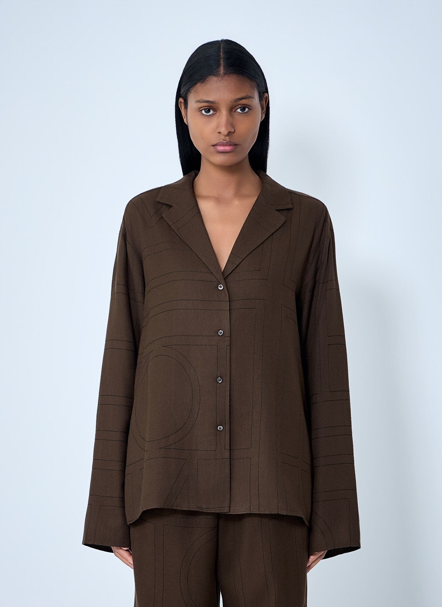 TOTEME Monogram Shirt - Woman Shirts Dark Brown Fr - 40　TOTEME モノグラム シャツ - 女性シャツ ダークブラウン Fr - 40 TOTEME
