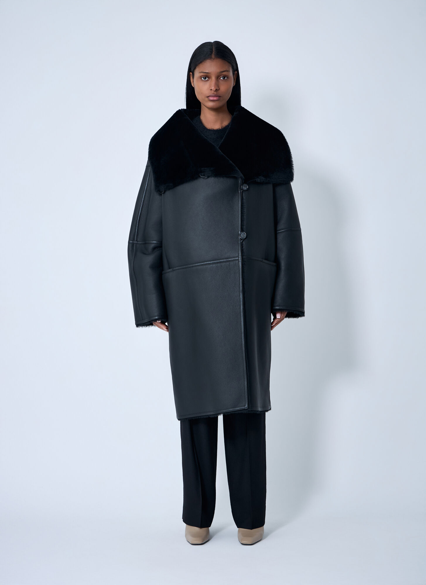 Toteme Women's Black Shearling Wrap Coat - Woman Coats Fr - 36