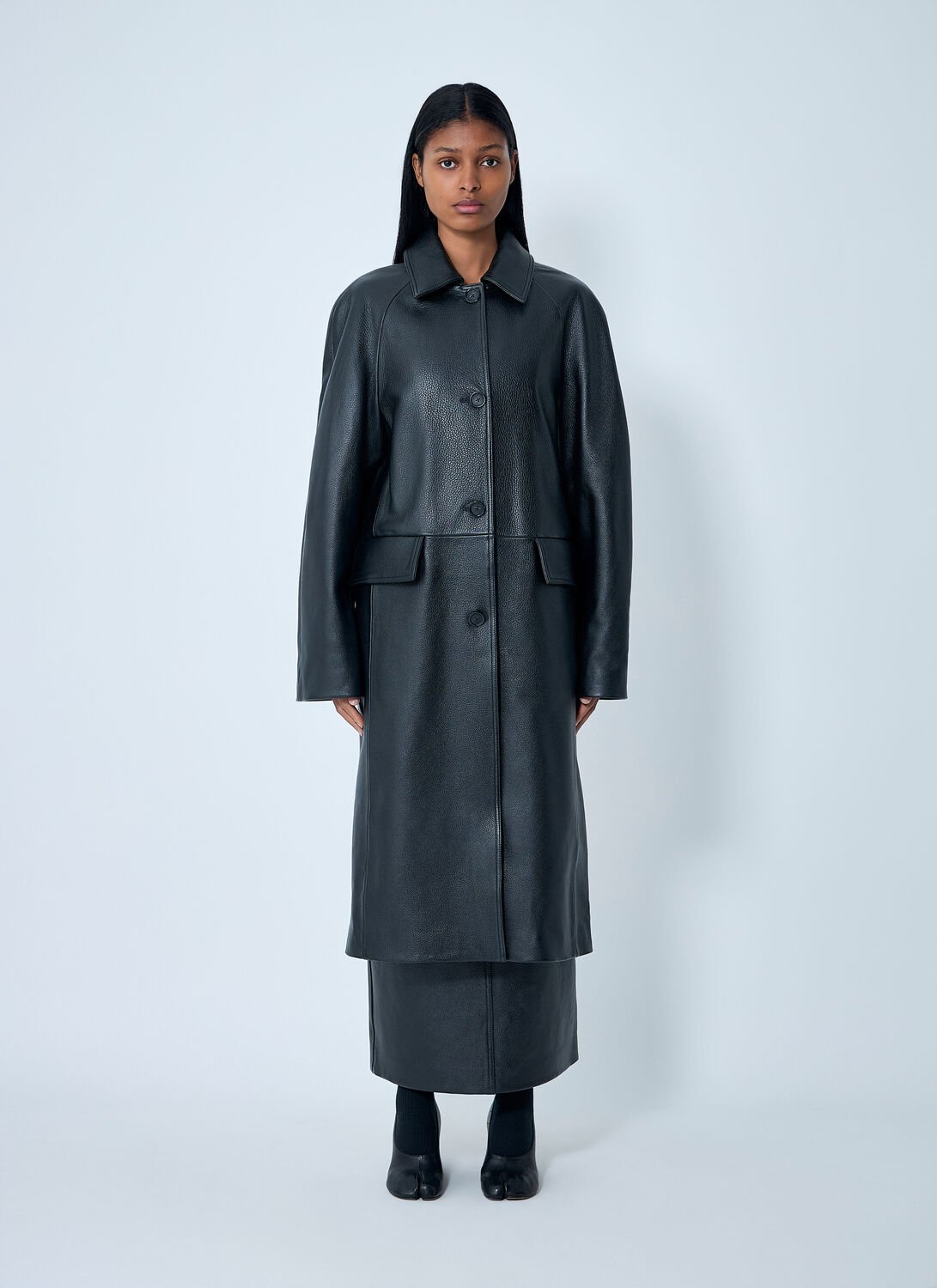 Totême Leather Coat In Blue