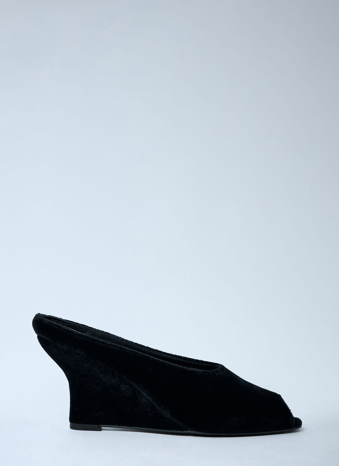 Totême Velvet Peep-toe Wedge Mules In Black