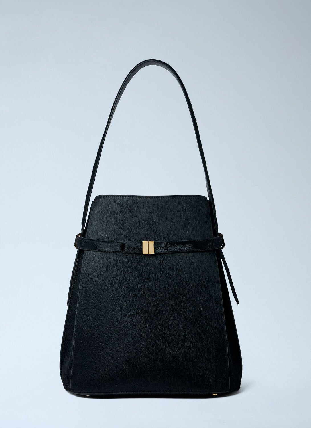 Totême Belted Pony Hair Bucket Bag In Black