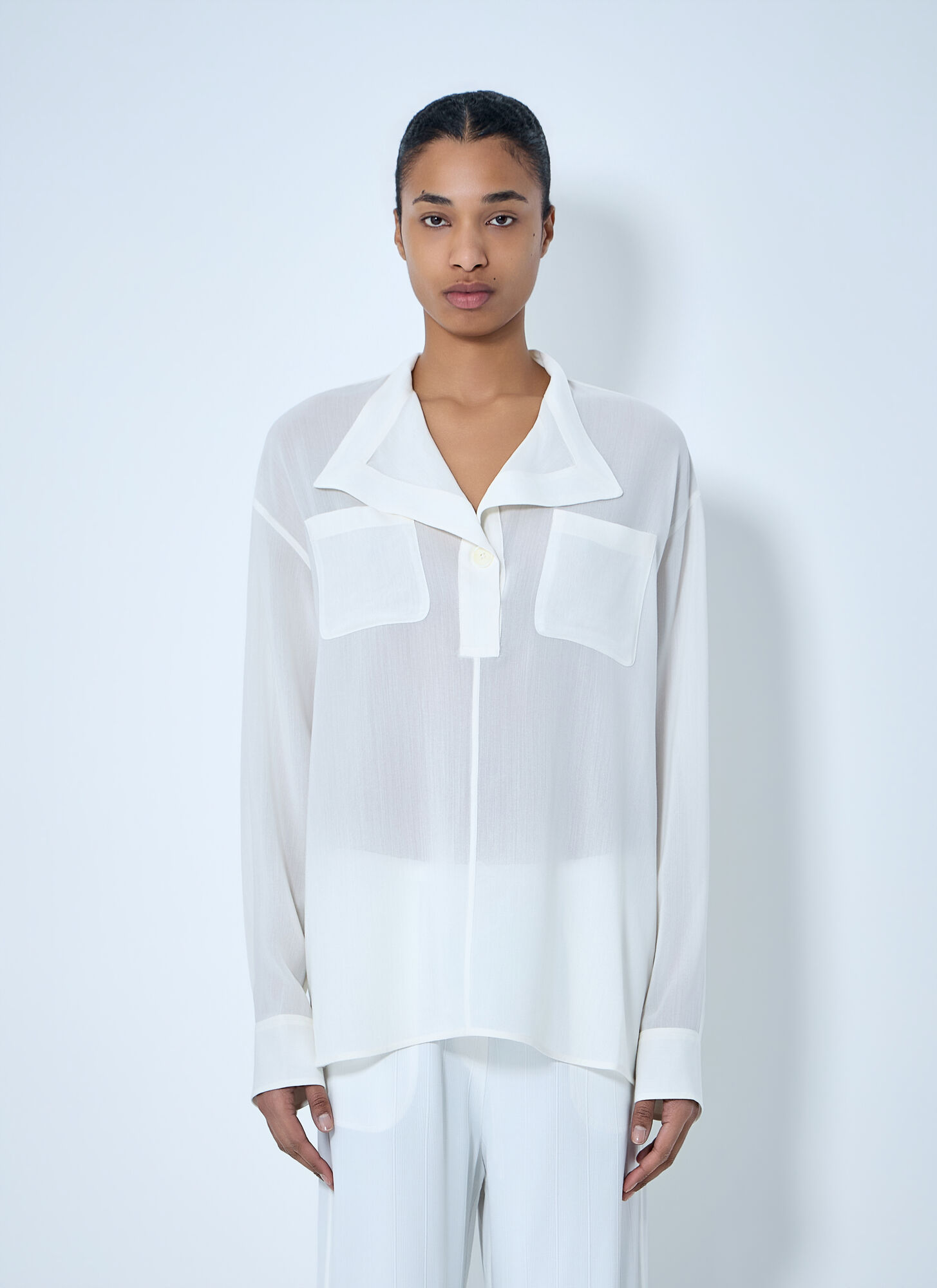 TOTEME Sheer Silk Blouse - Woman Shirts White Fr - 36　TOTEME シアー シルク ブラウス - 女性シャツ ホワイト Fr - 36 TOTEME