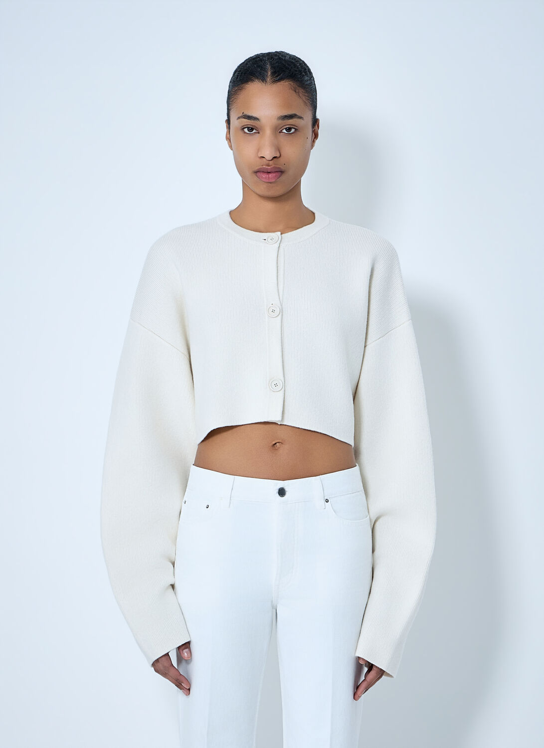 TOTEME Cropped Oversized Cardigan - Woman Knitwear White M