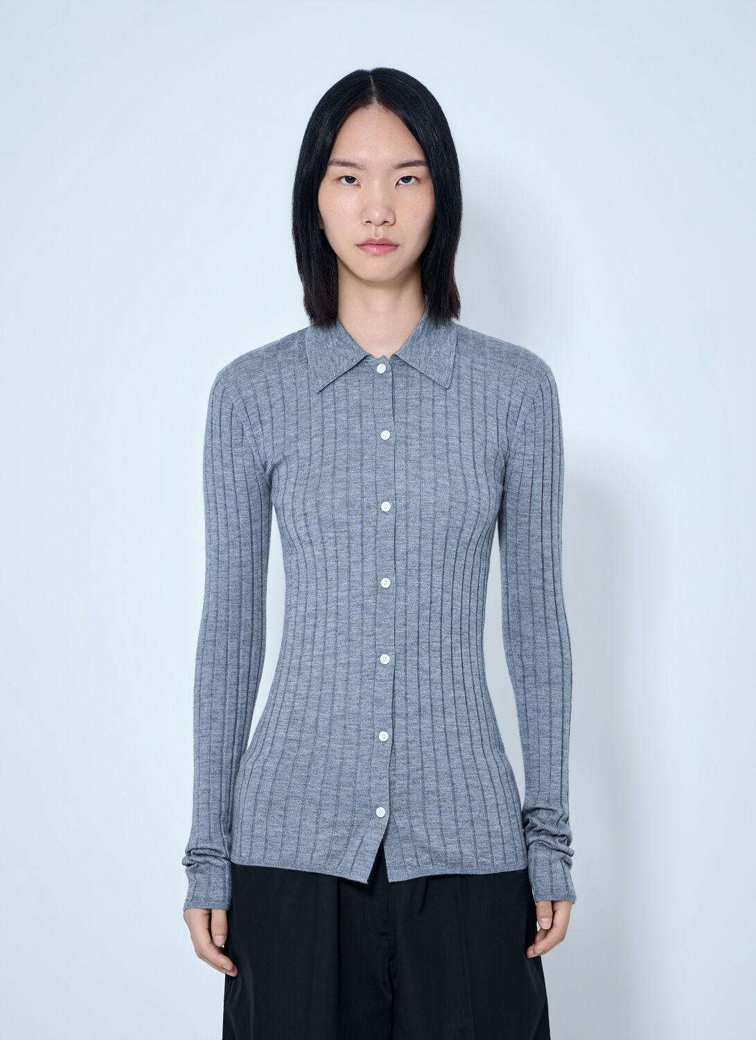 Totême Slim Ribbed Cardigan In Grey