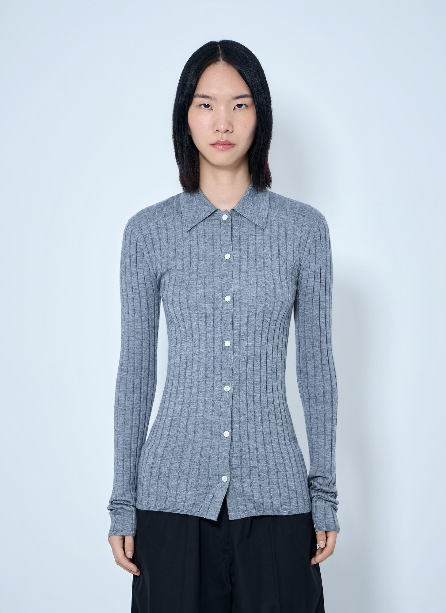 Toteme Women's Grey Slim Ribbed Cardigan - Woman Knitwear S