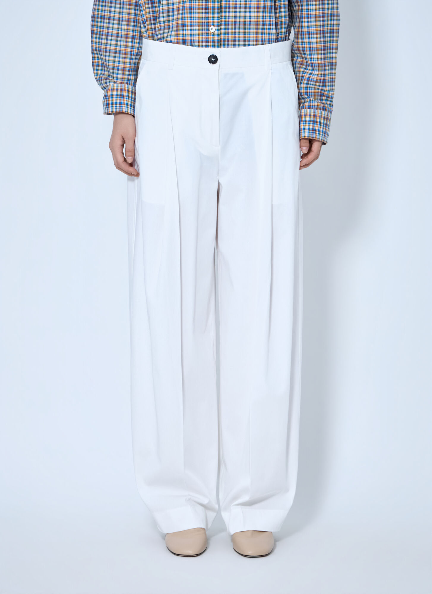 Toteme Women's White Single Pleat Cotton Trousers - Woman Pants Fr - 36
