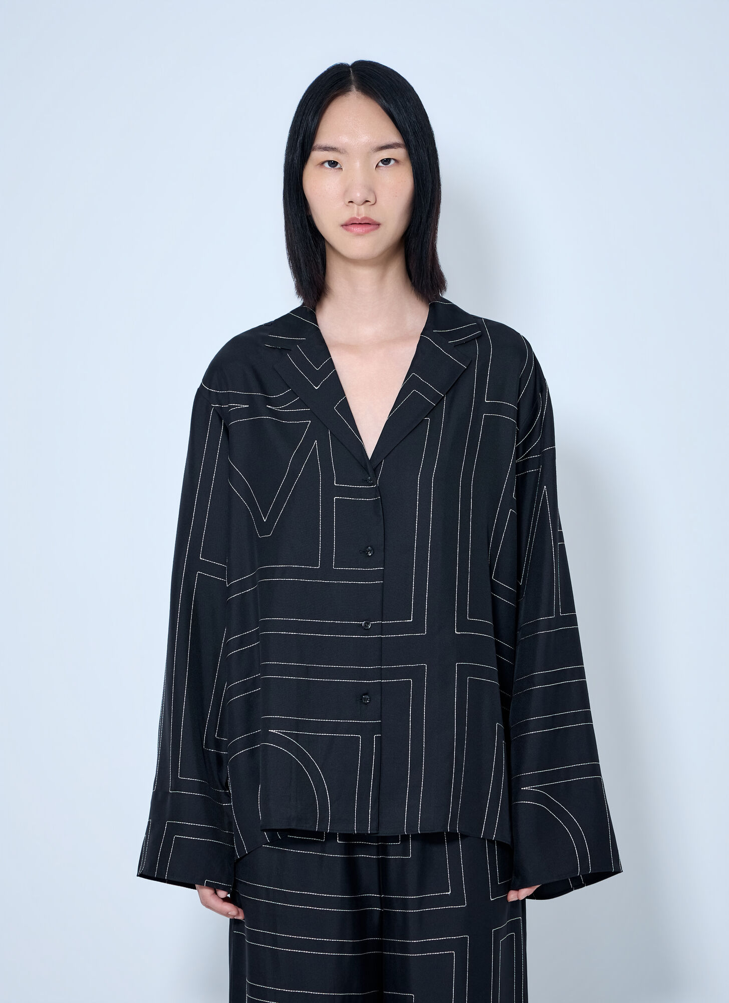 Toteme Women's Black Monogram Silk Pj Shirt - Woman Shirts Fr - 38