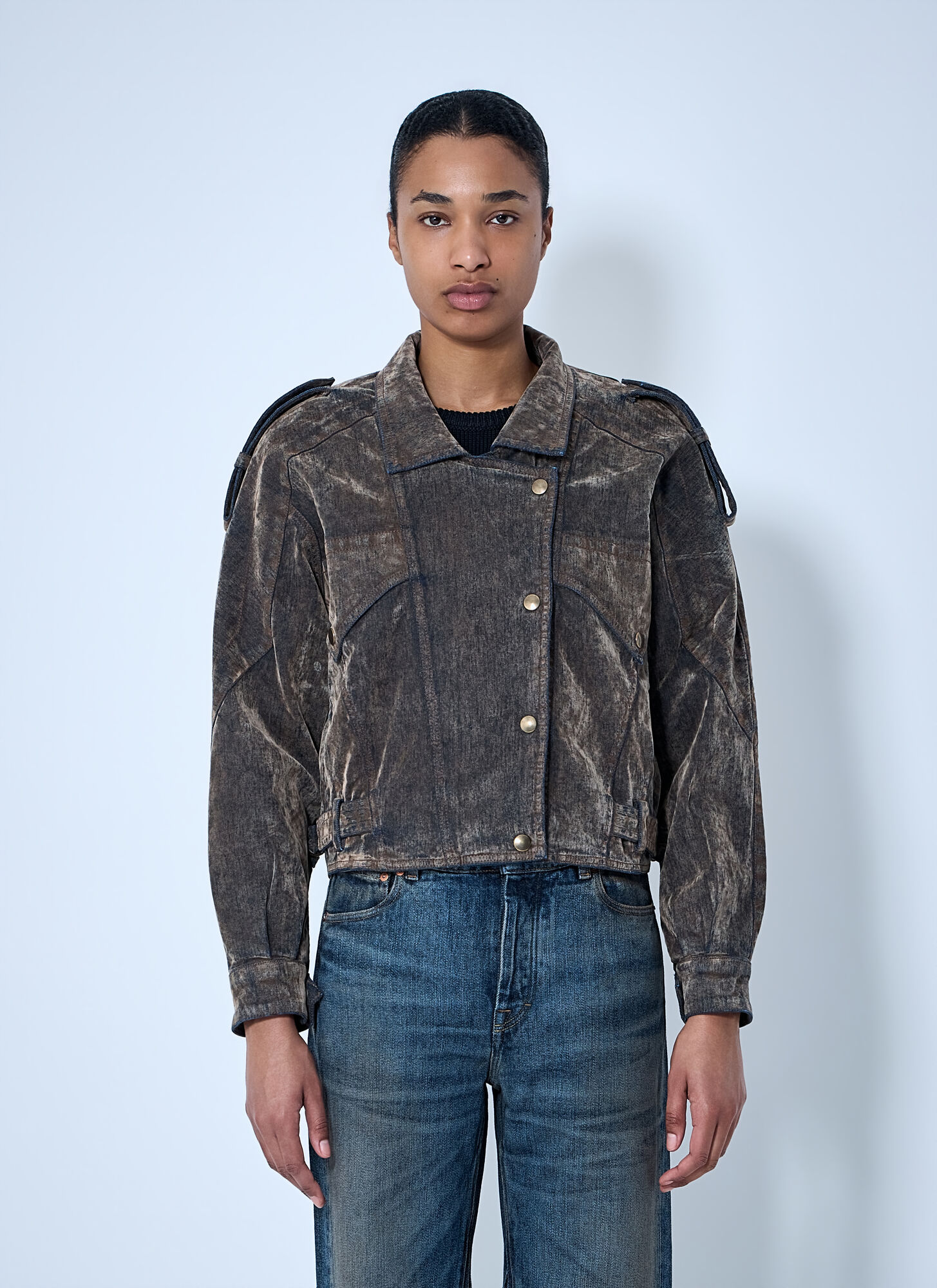 Vaquera Donna Marrone - Giacca In Denim Floccato - Jackets - S - Immagine 2