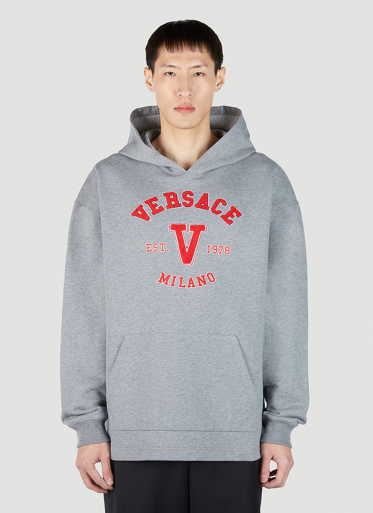 Versace Varsity Logo Patch Hooded Sweatshirt - Man Sweatshirts Grey L Versace
