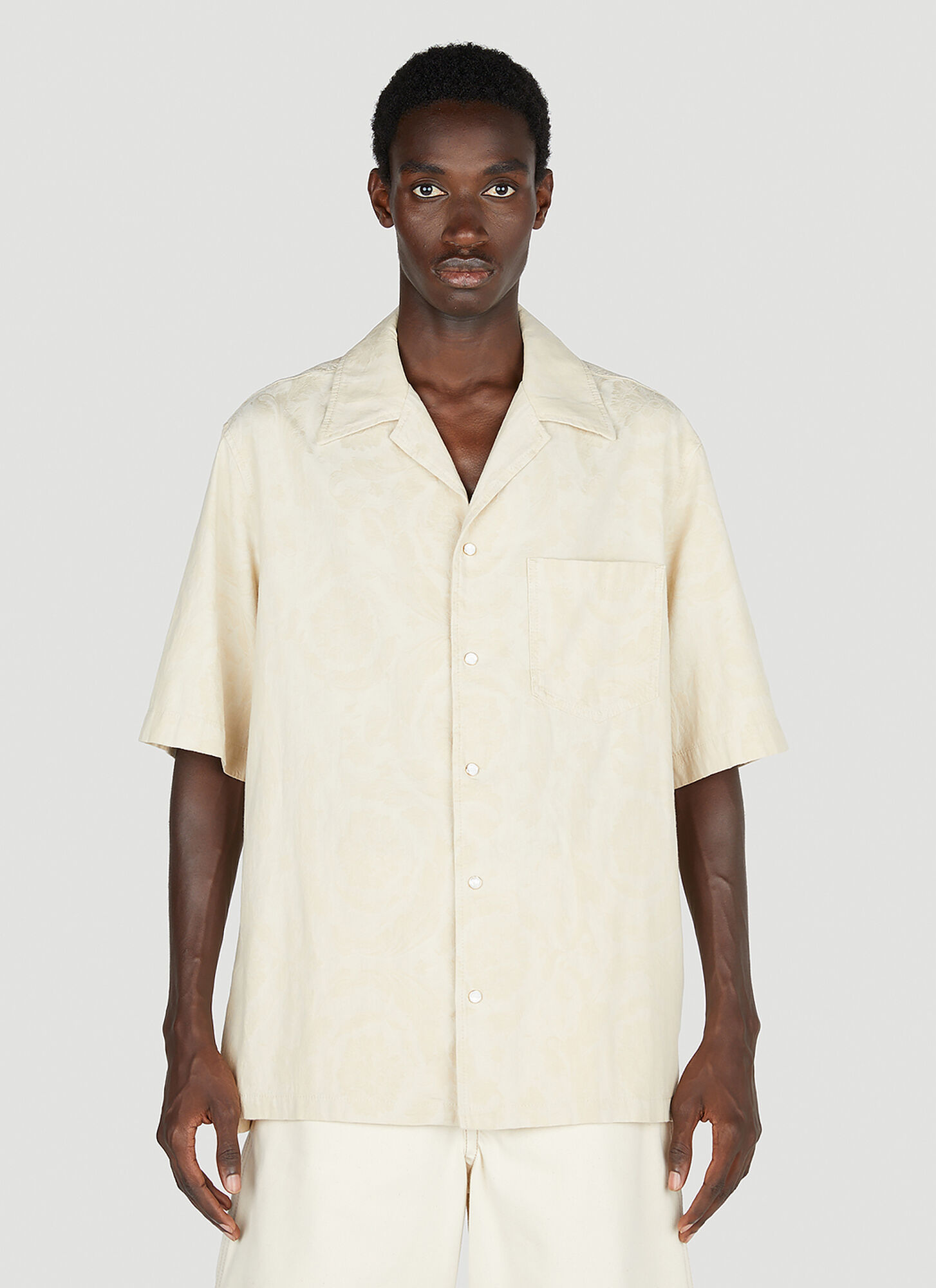 Shop Versace Jacquard Short Sleeve Shirt In Beige