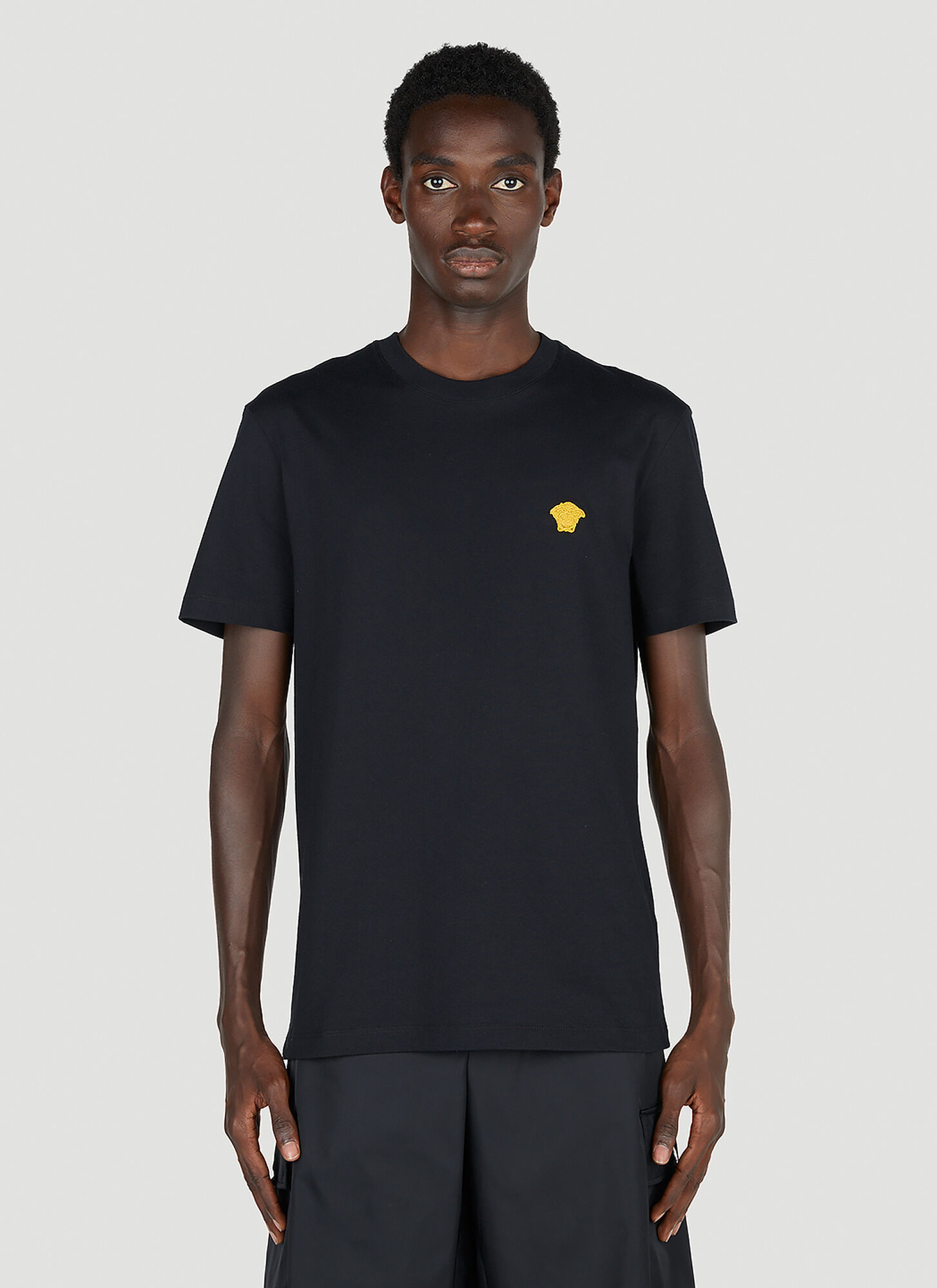 Shop Versace Medusa Embroidered T-shirt In Black