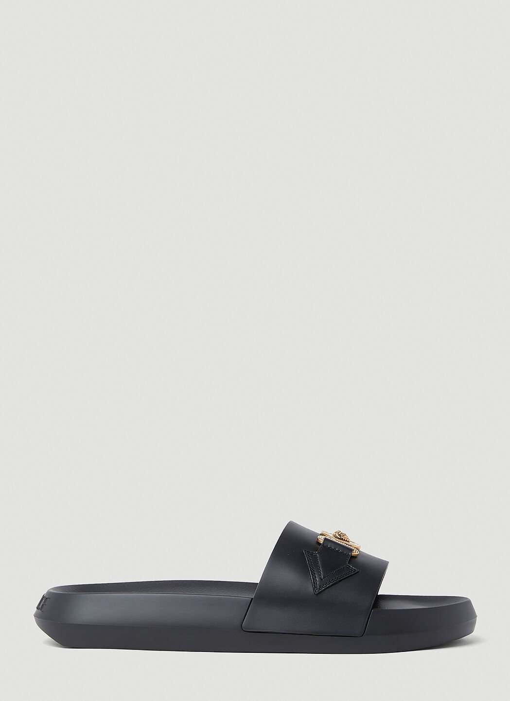 Versace Moulded Footbed Slides With Medusa Head Plaque In Black