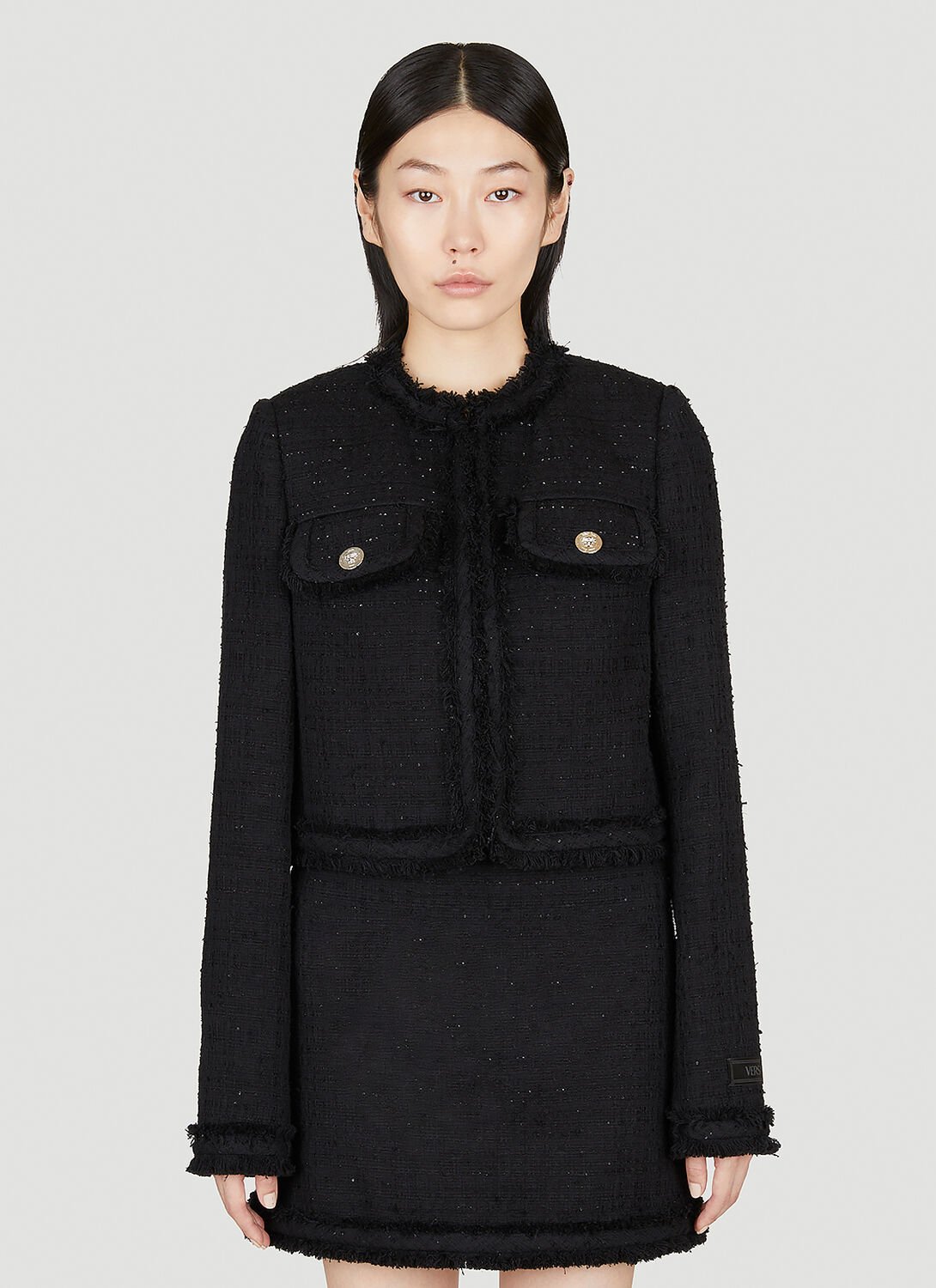 Shop Versace Tweed Cardigan Jacket