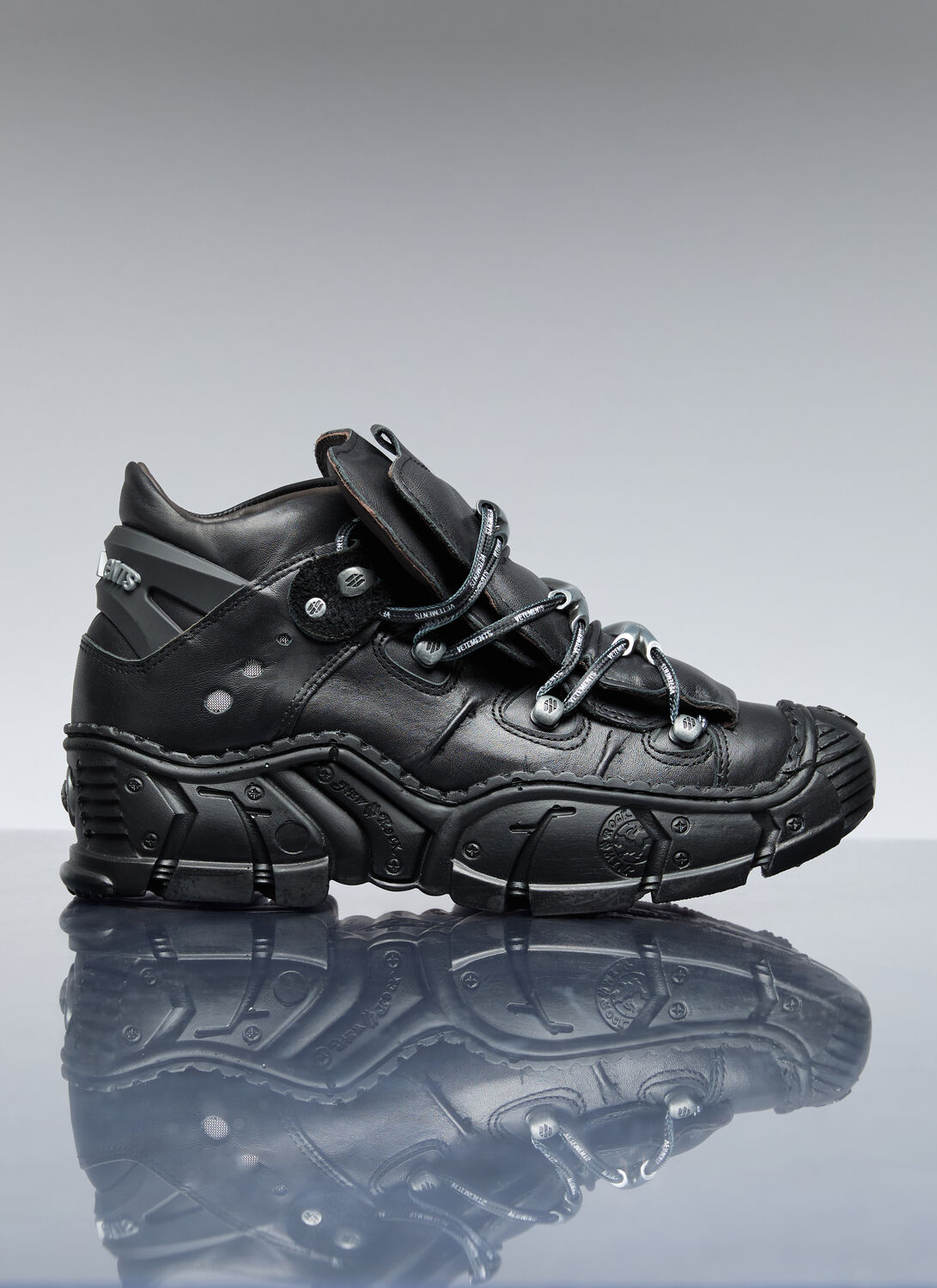 Shop Vetements X New Rock Leather Sneakers In Black