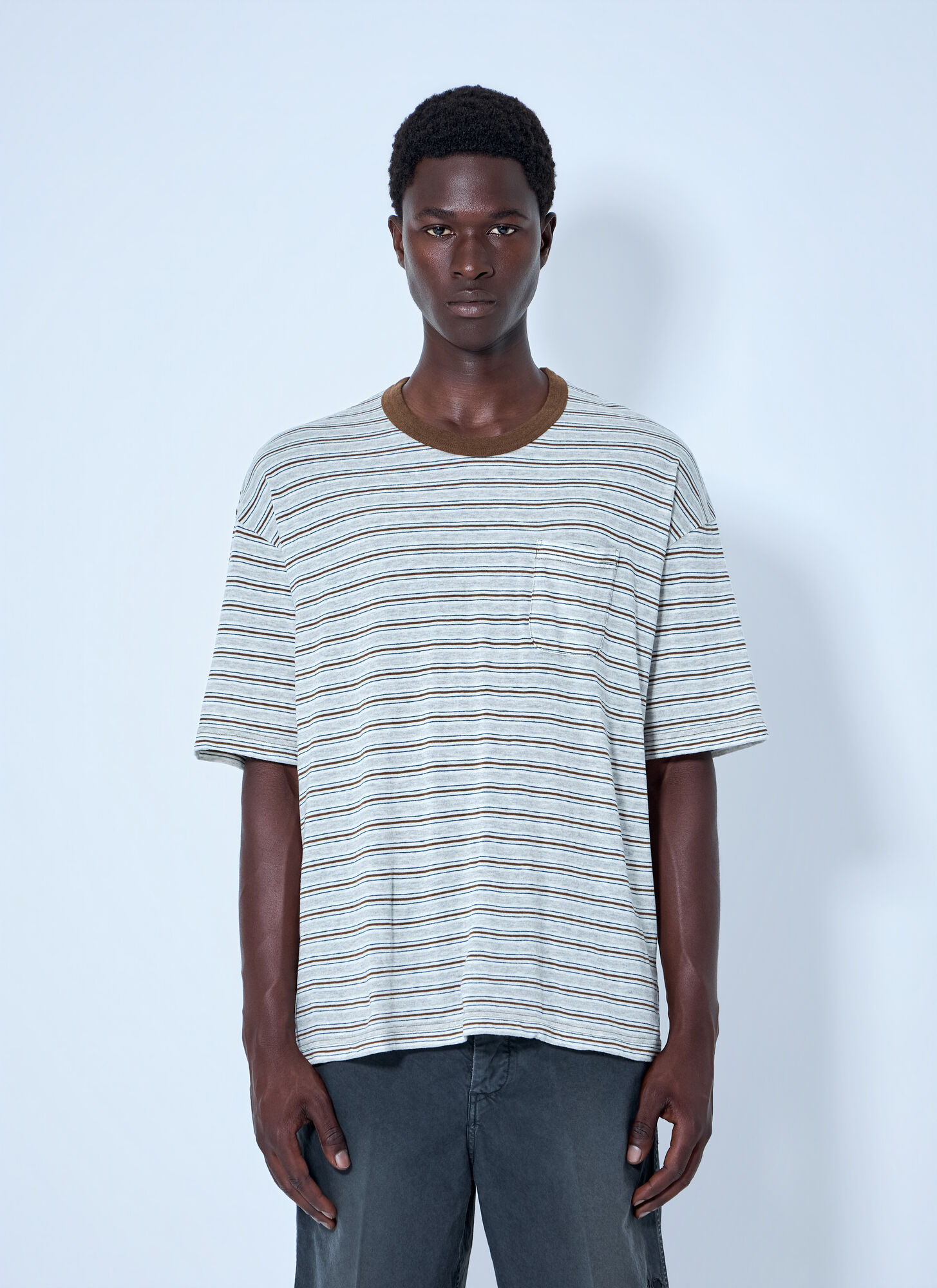 Visvim Men's Grey Mondo Border Stripe T-Shirt - Man T-Shirts 2
