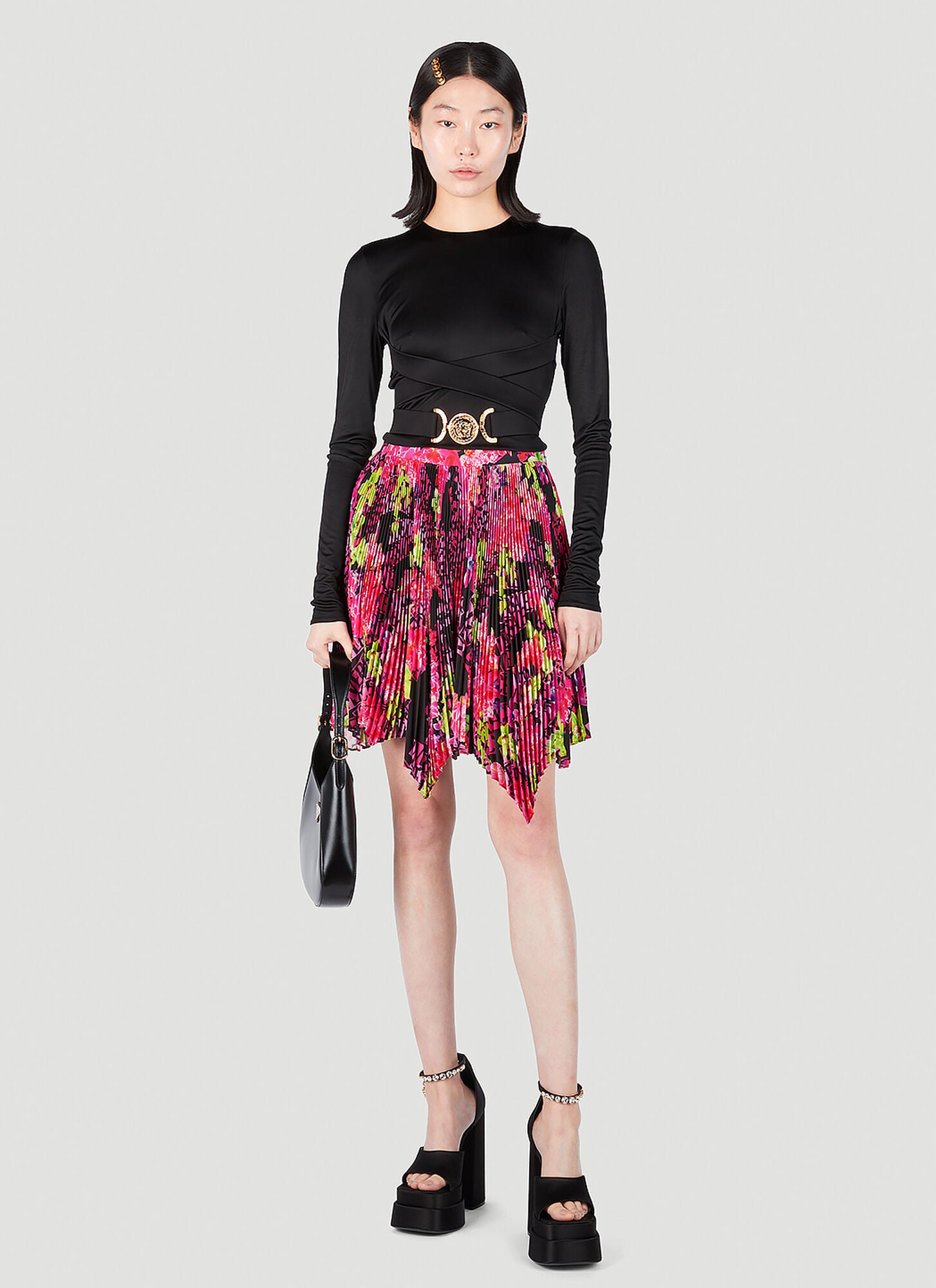  Versace Versace Floral Logo Pleated Mini Skirt - Frau Röcke Pink It - 40 