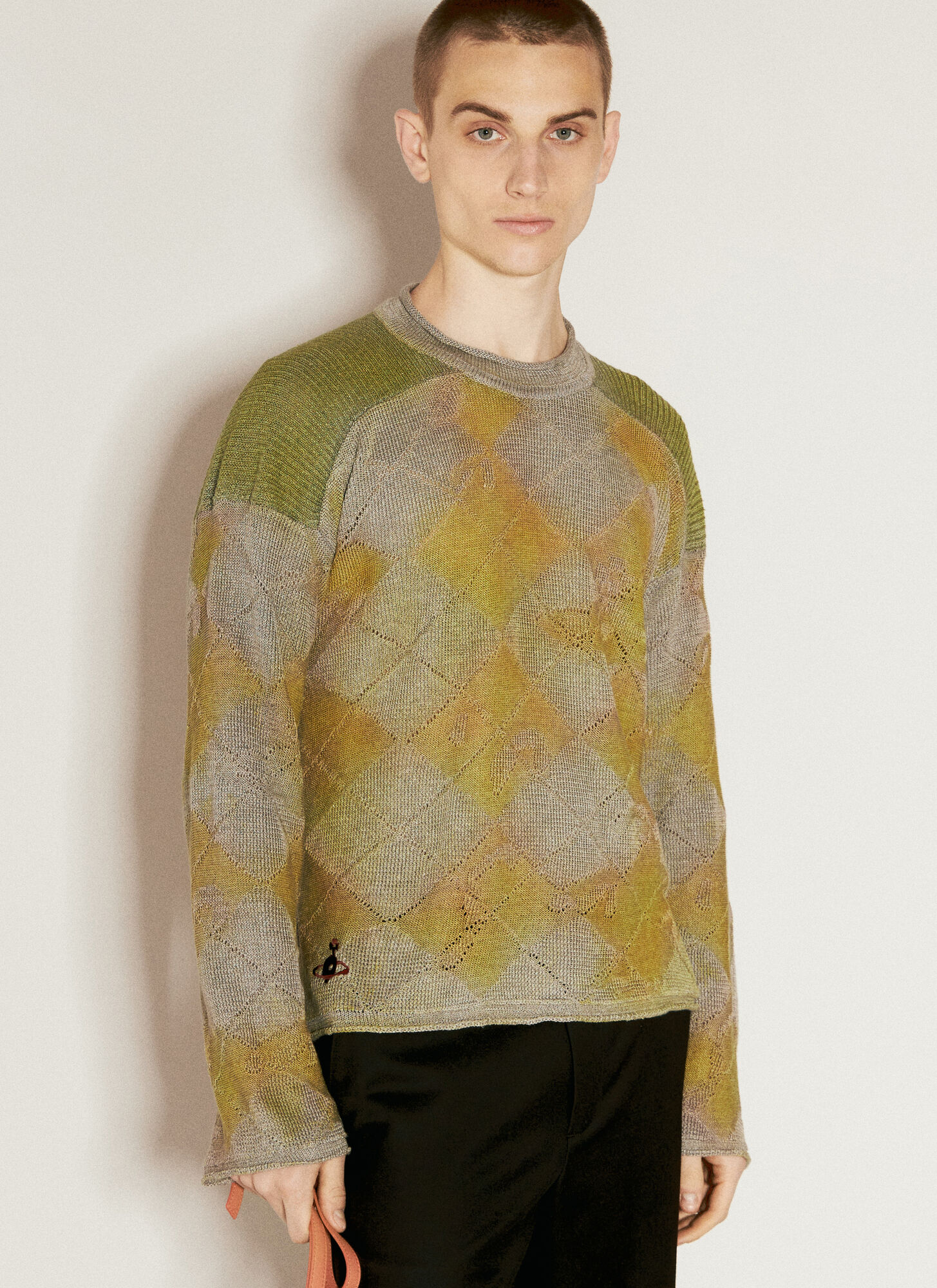 Shop Vivienne Westwood Argyle Knit Sweater In Grey