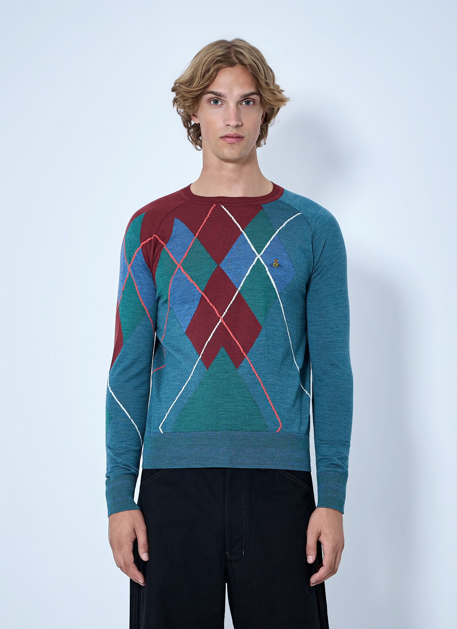 Vivienne Westwood Men's Blue Argyle Sweater - Man Knitwear S