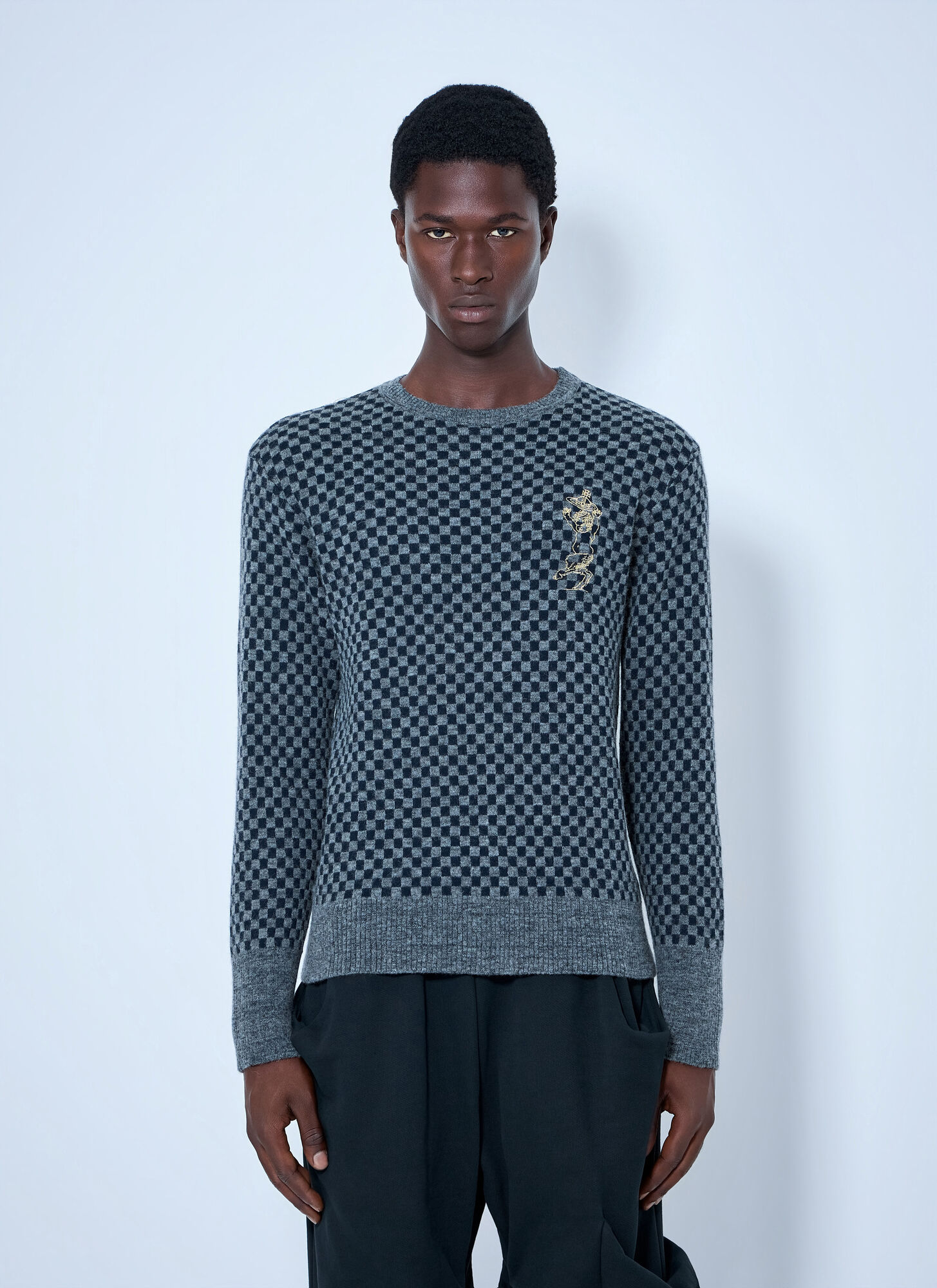 Vivienne Westwood Men's Grey Checkmate Jumper - Man Knitwear S