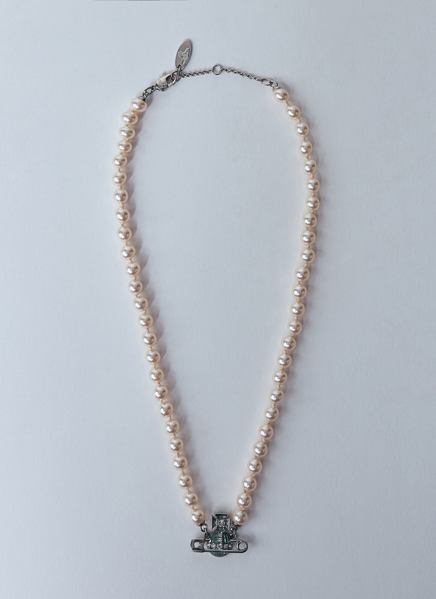 Vivienne Westwood Kitty Pearl Necklace In Silver