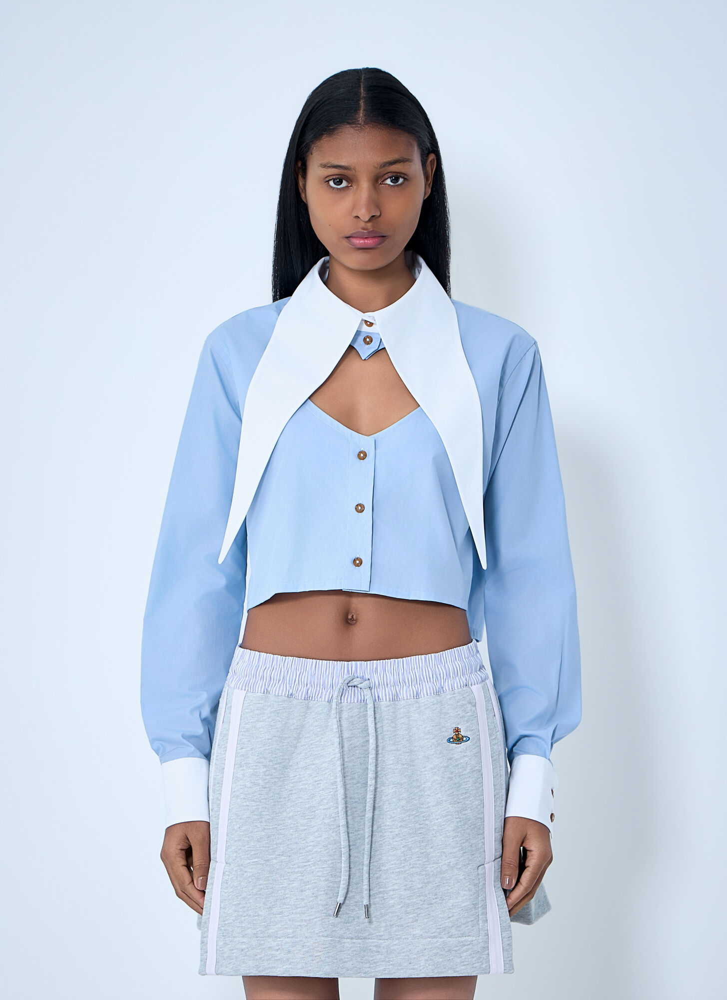 Vivienne Westwood Women's Blue Layered Collar Crop Shirt - Femme Chemises It - 38