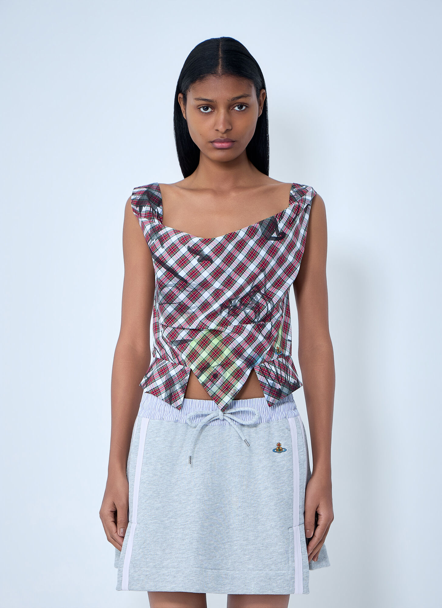 Vivienne Westwood Women's Red Asymmetric Plaid Top - Woman Tops It - 38
