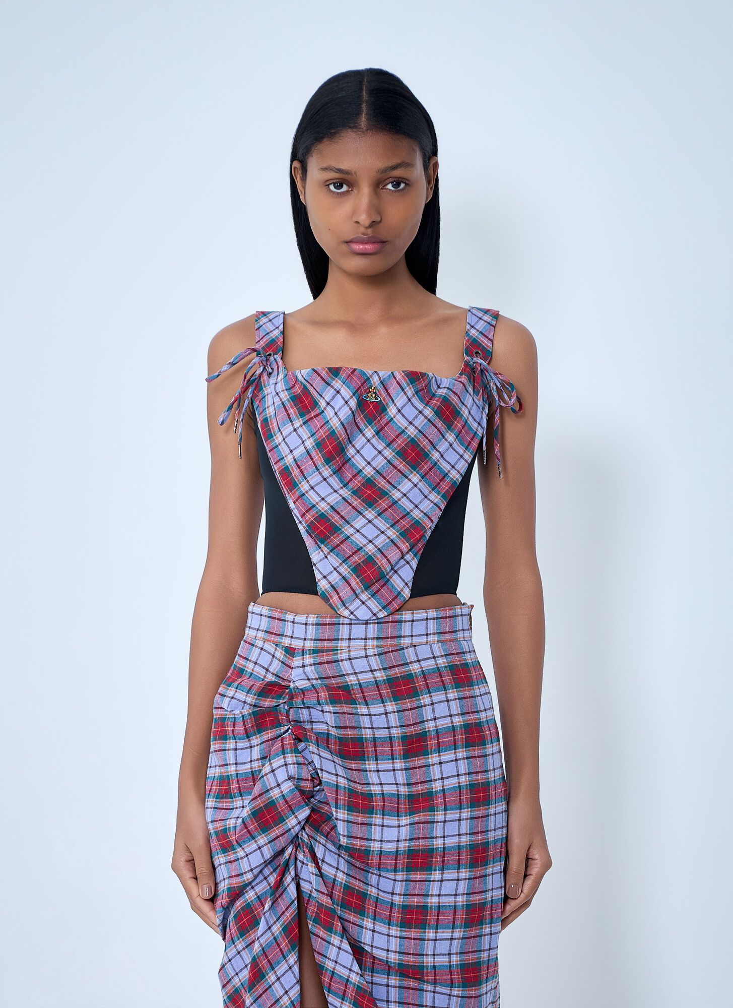 Vivienne Westwood Women's Red Plaid Patterned Corset Top - Woman Tops It - 44