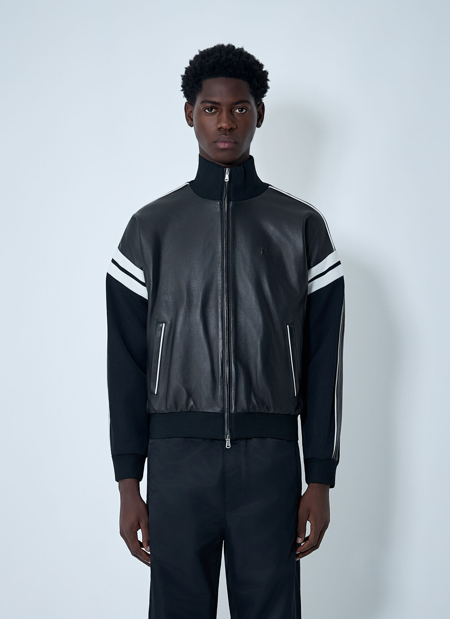 Wales Bonner Uomo Nero - Leather Logo Motif Bomber Jacket, Size: L