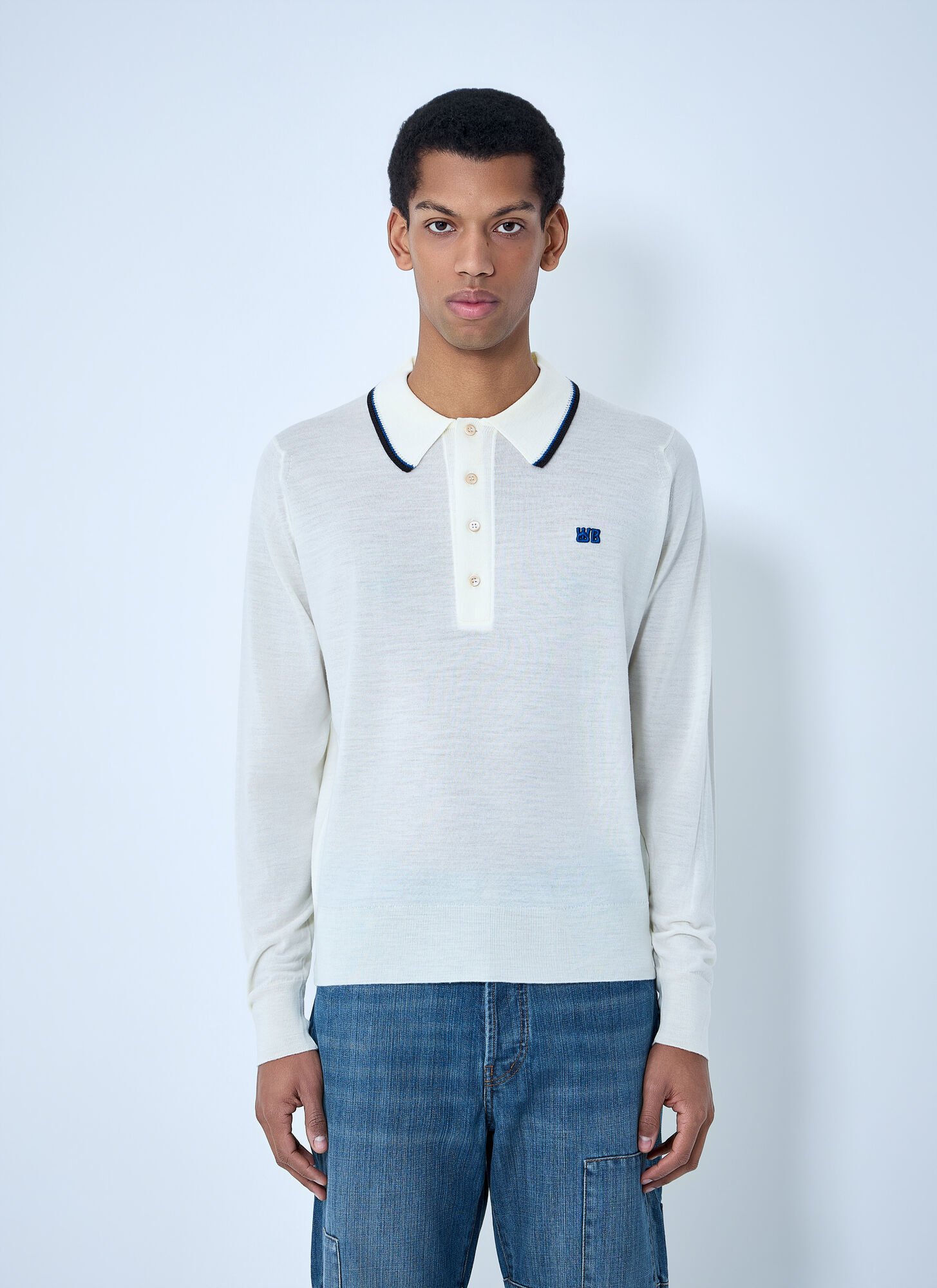 Wales Bonner Henry Polo - Man Polo Shirts Ivory M - Immagine 1