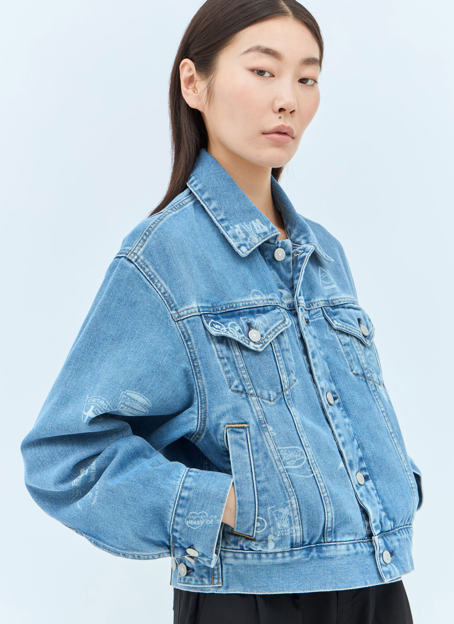Carhartt Wip Womens Stamp Print Blue Graphic Regular Fit Cotton-denim Jacket In Blue