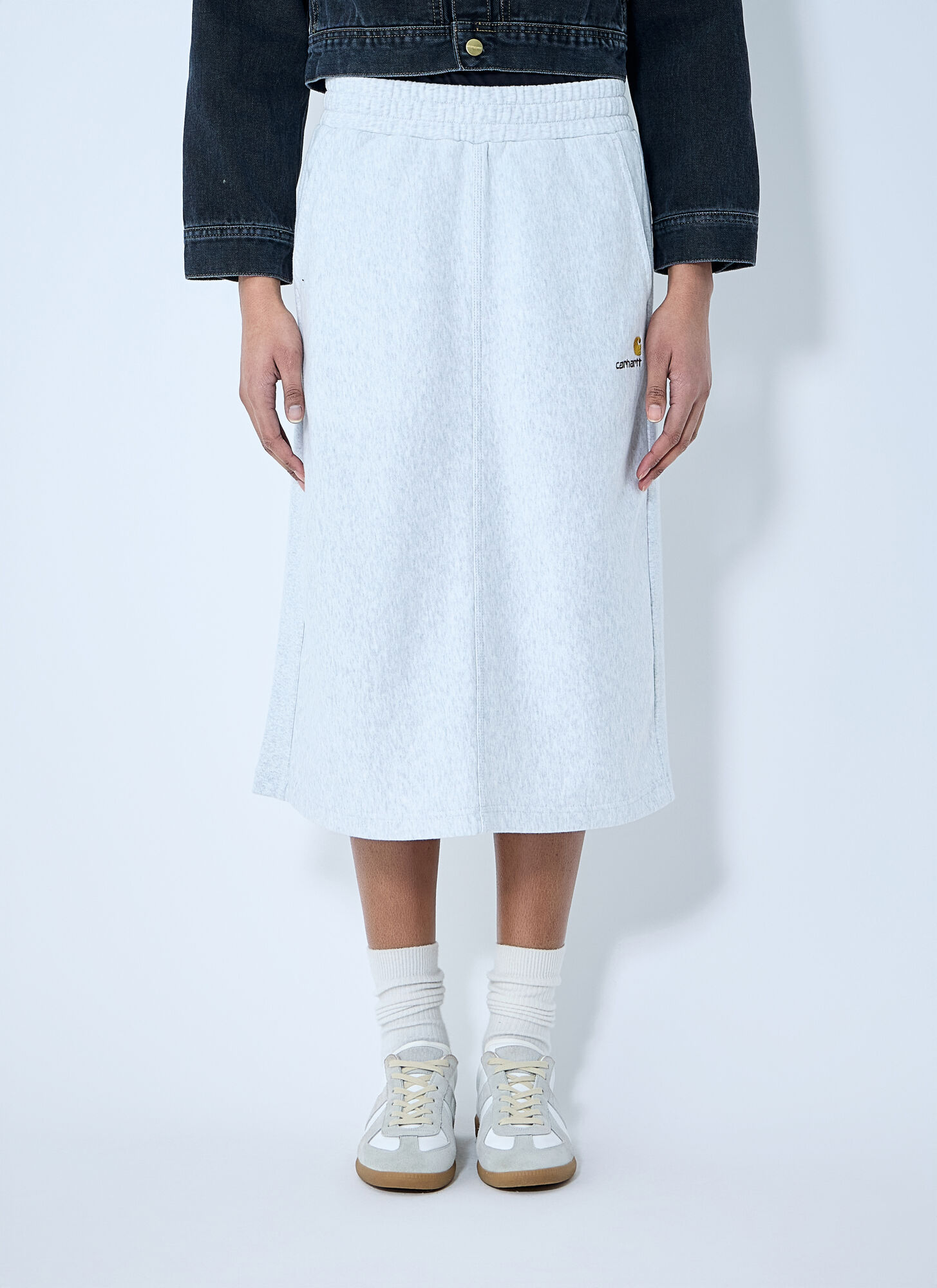 Carhartt Ip Womens Ash Heather W' American Script Cotton-jersey Midi Sweat Skirt In White