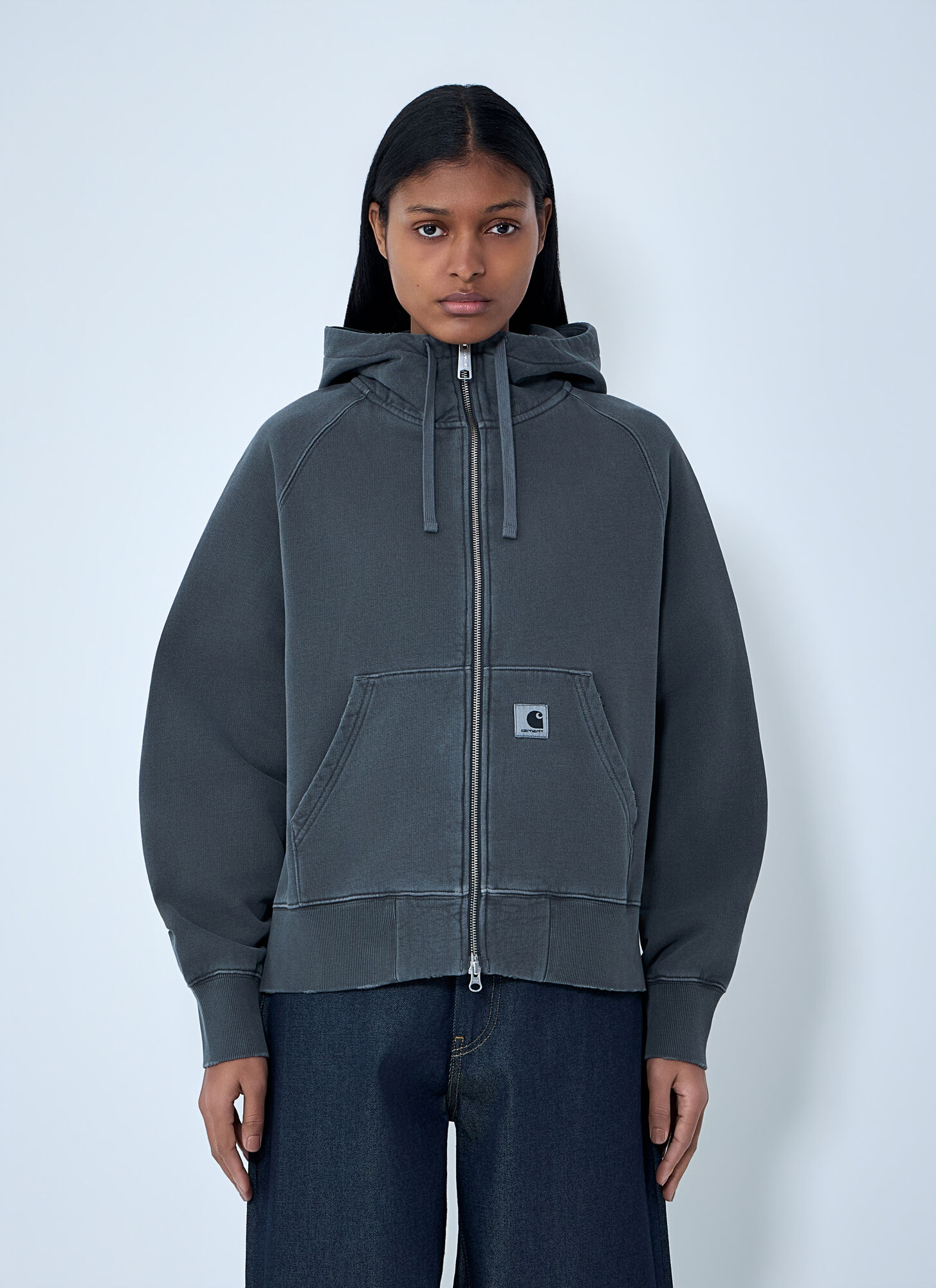 Carhartt Wip Women's Grey Hooded Torion Zip-Up Sweatshirt - Woman Sweatshirts L