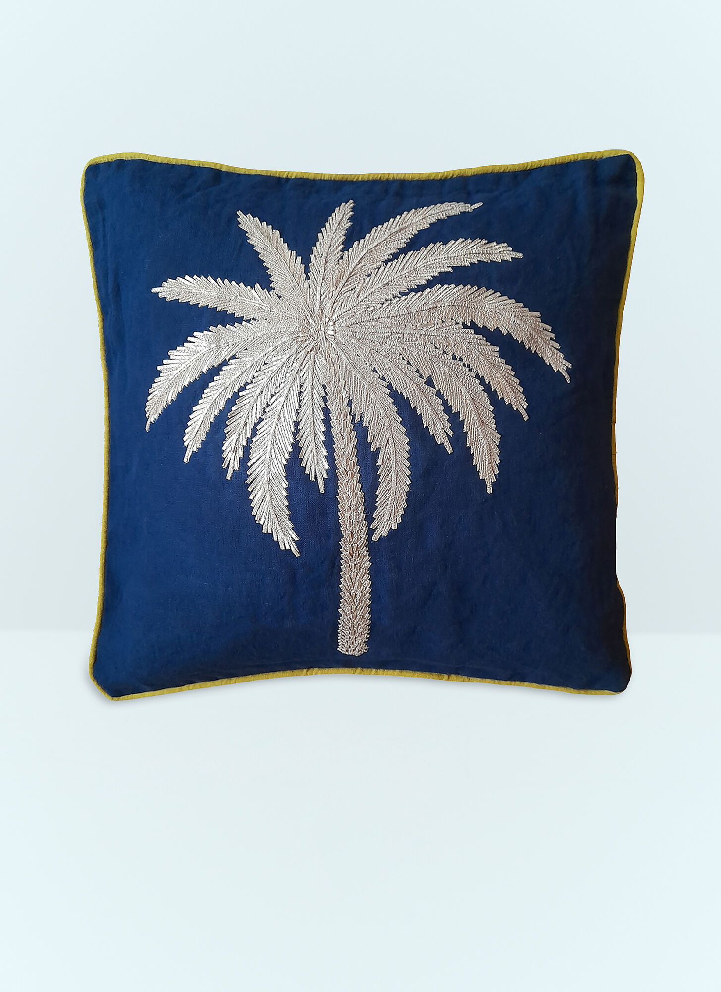 Les Ottomans Unisex Blue Palms Embroidered Cushion - Textiles One Size