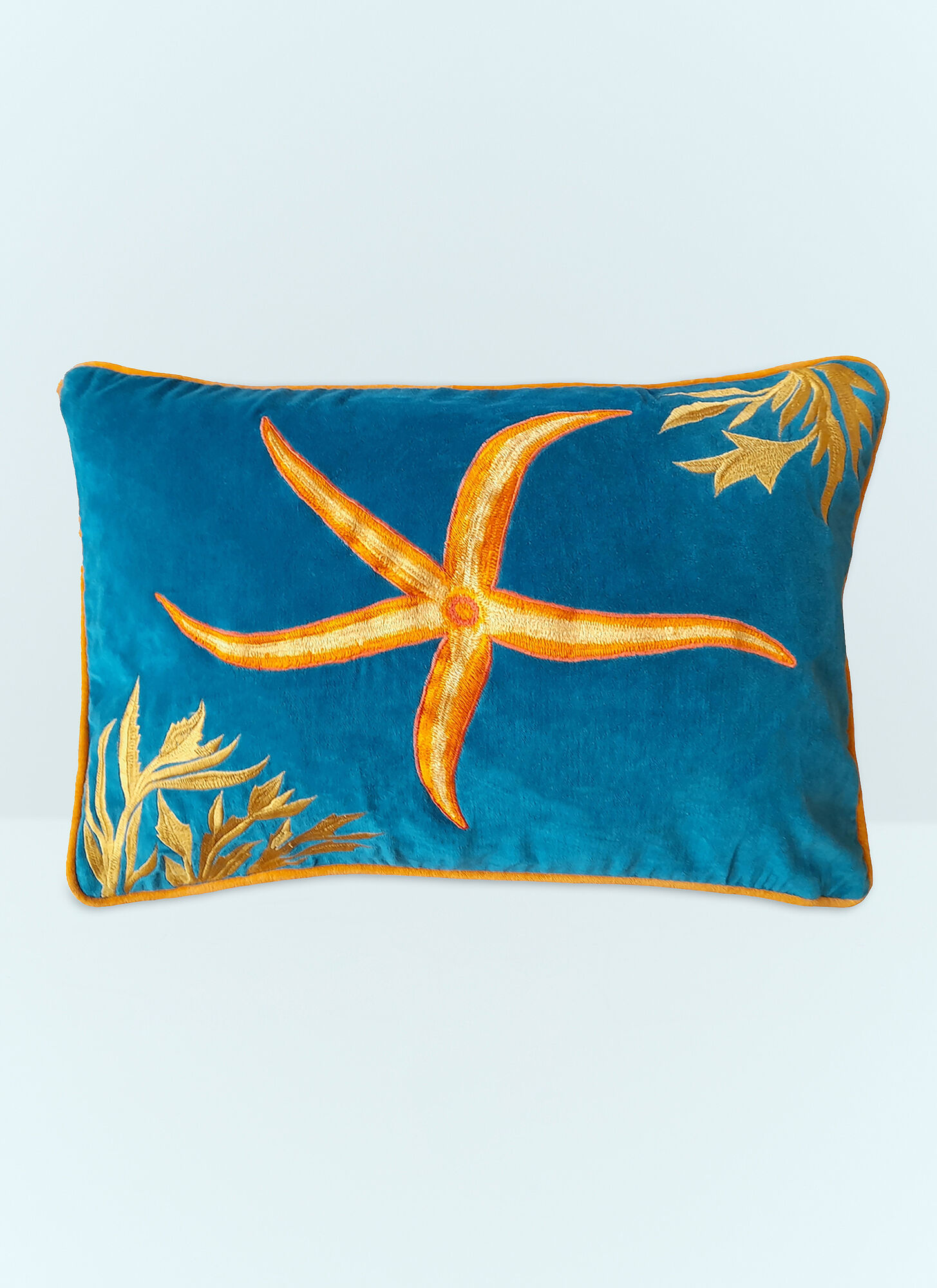 Les Ottomans Unisex Blue Starfish Embroidered Cushion - Textiles One Size