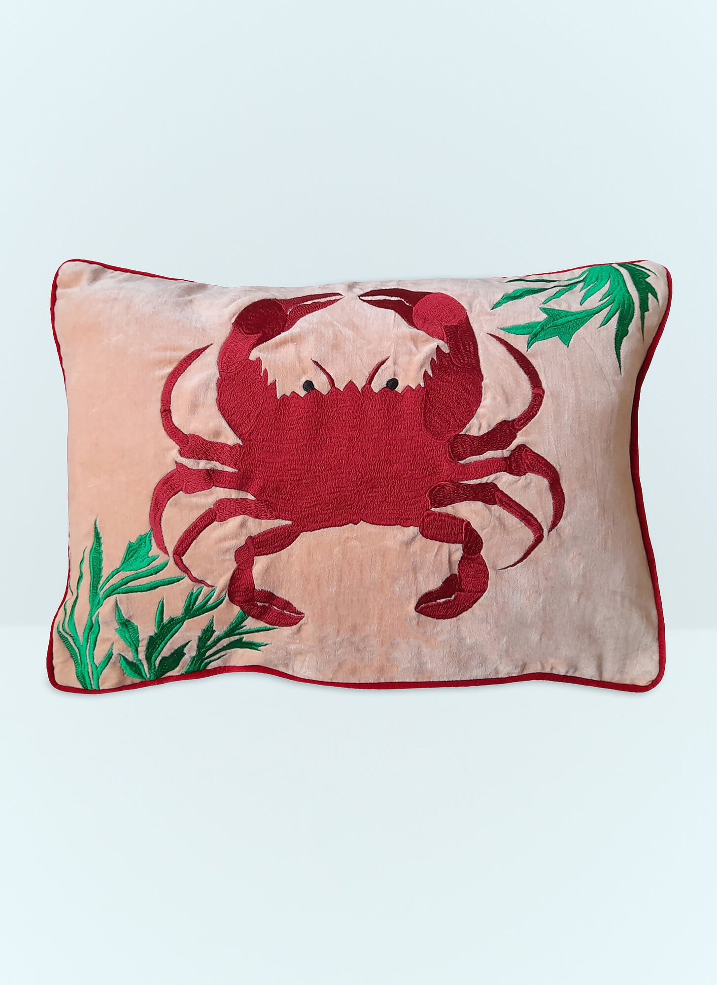 Les Ottomans Unisex Pink Crab Embroidered Cushion - Textiles One Size