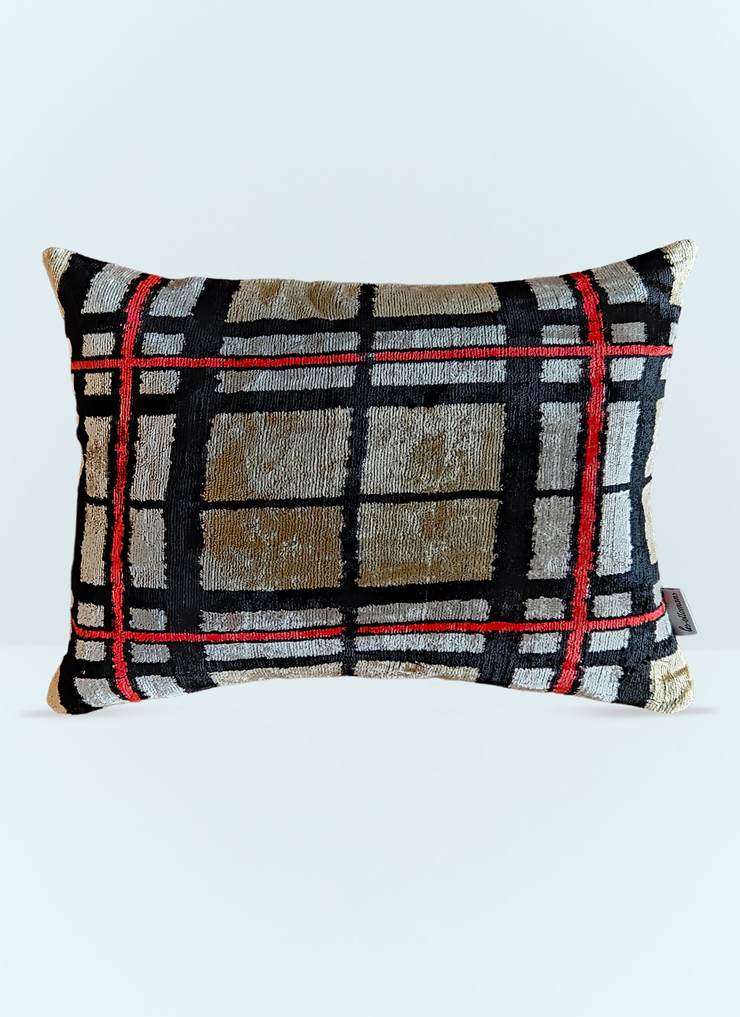 Les-Ottomans Unisex Multicolour Check Velvet Cushion - Textiles One Size