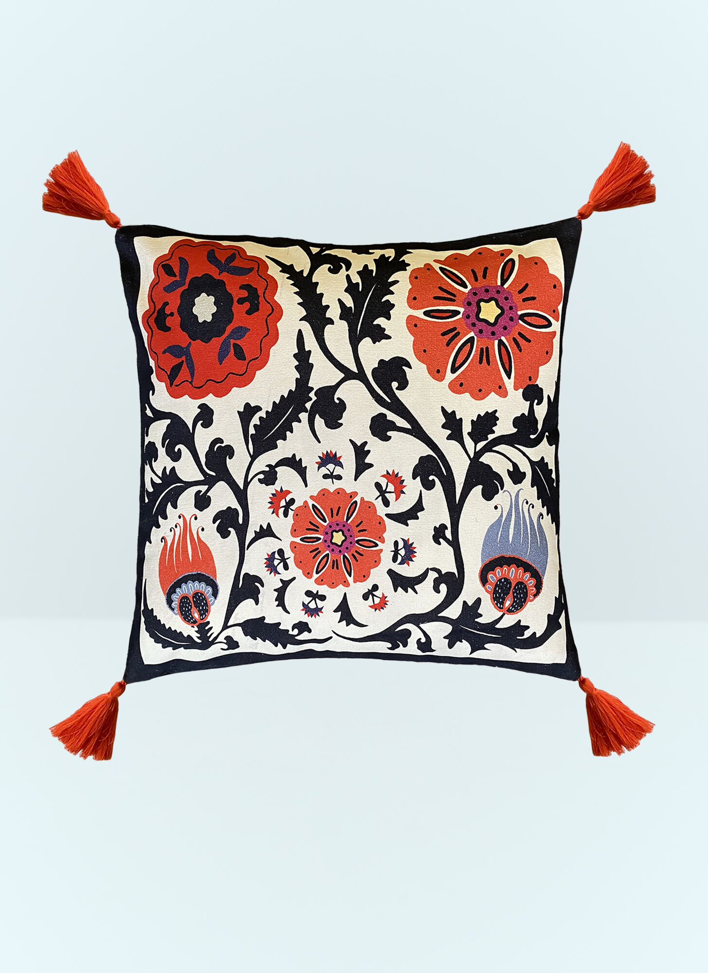 Les-Ottomans Unisex Red Flowers Embroide Cushion - Textiles One Size