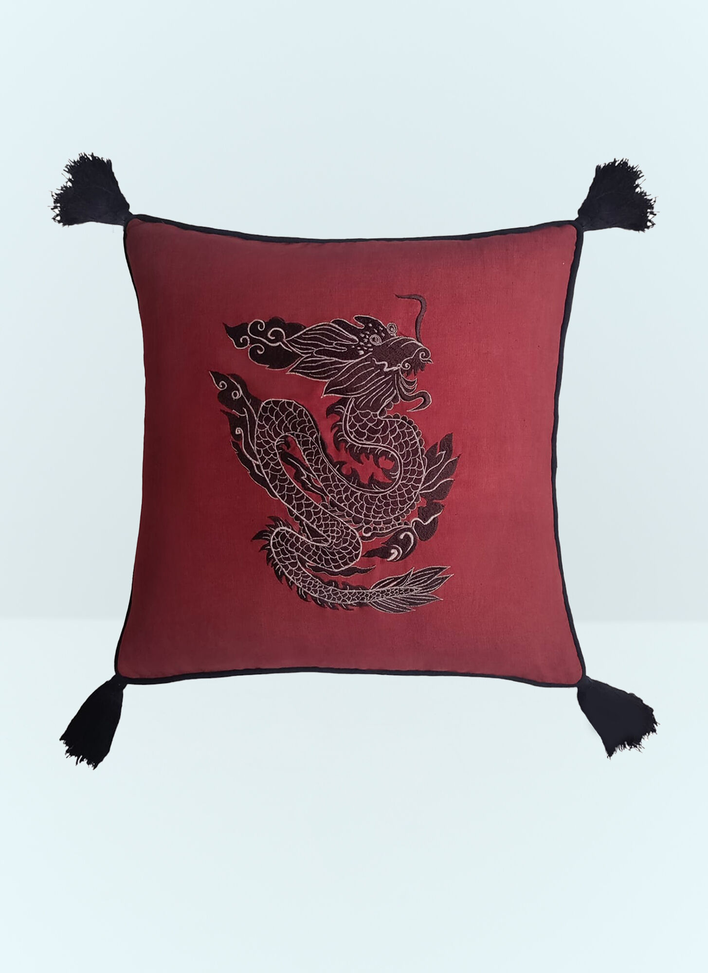 Les-Ottomans Unisex Red Dragon Embroide Cushion - Textiles One Size