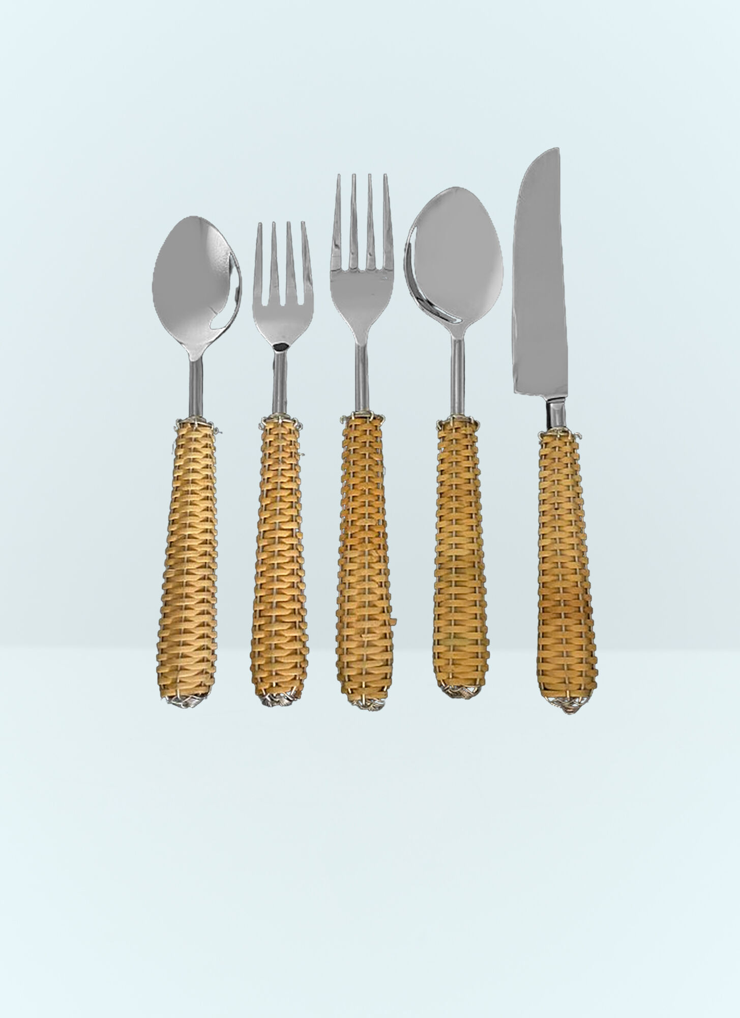 Les-Ottomans Unisex Beige Rattan Cutlery Set - Arts De La Table One Size