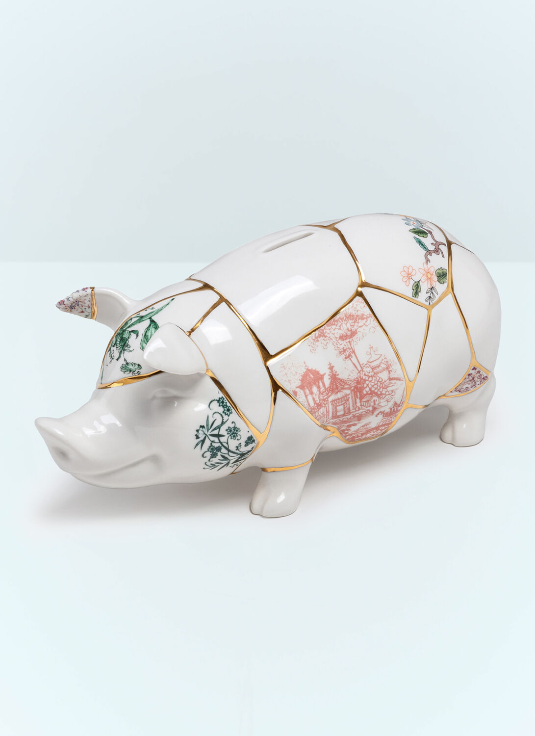 Seletti White Kintsugi Porcelain Piggy Bank In White