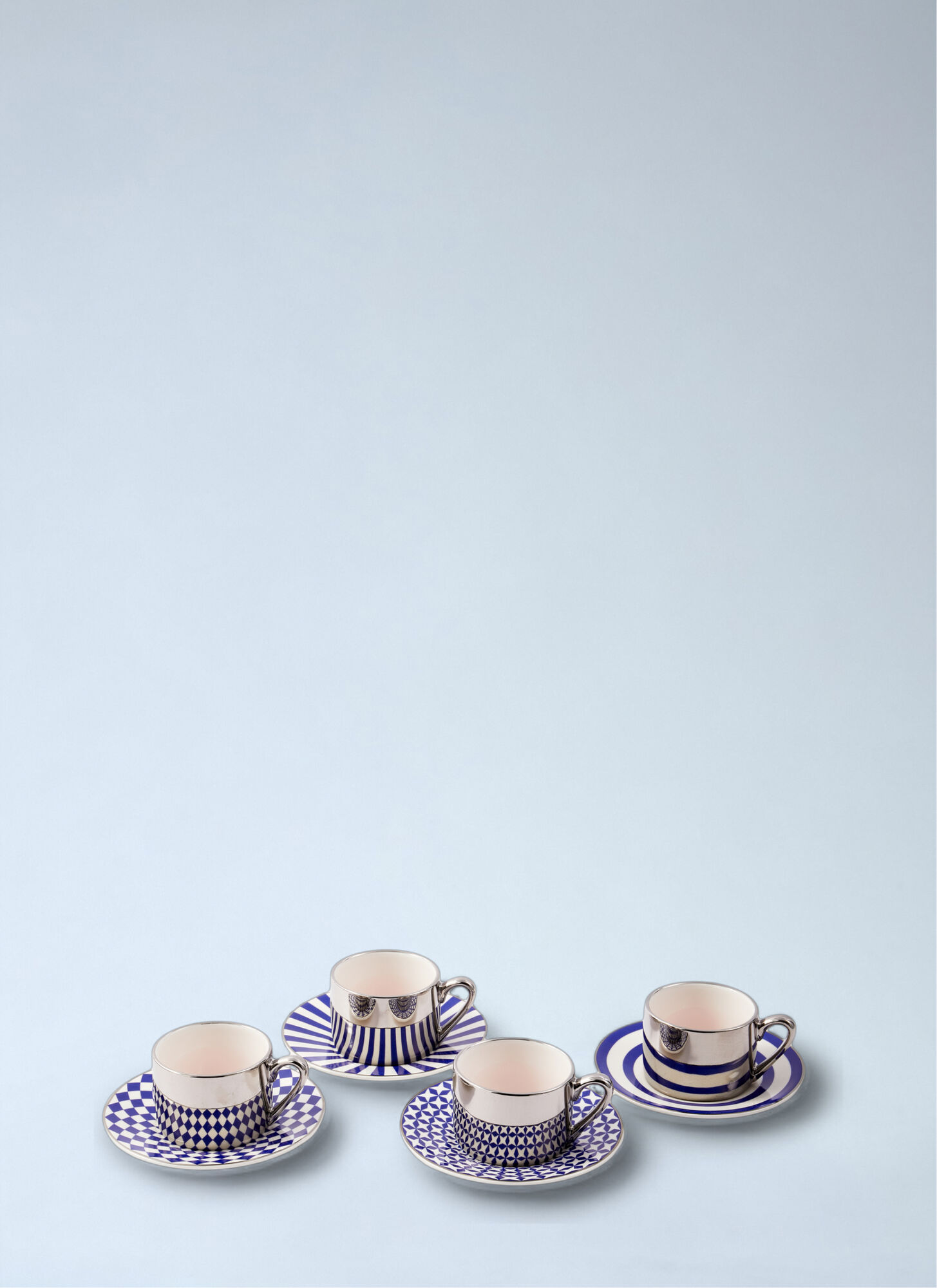 Polspotten Unisex Blue Geometric Porcelain Espresso Cup Set - Tea & Coffee One Size